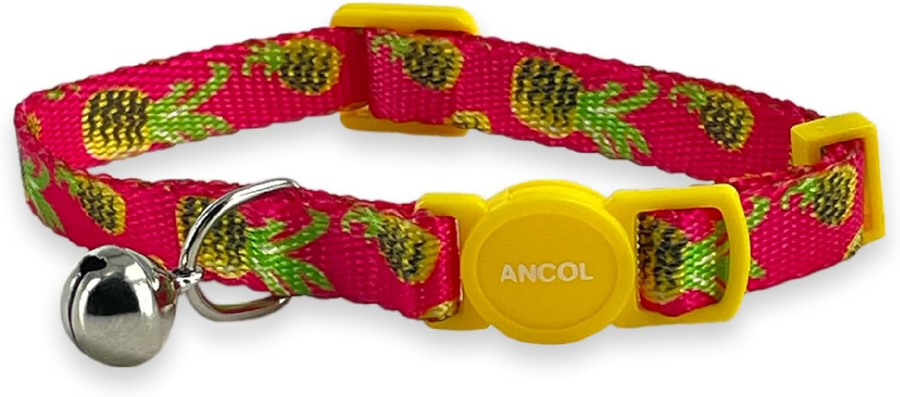 Ancol Adjustable Cat Collar with Safety Bell and Break Apart Buckle Fun Summer Tropical Pineapple Pattern