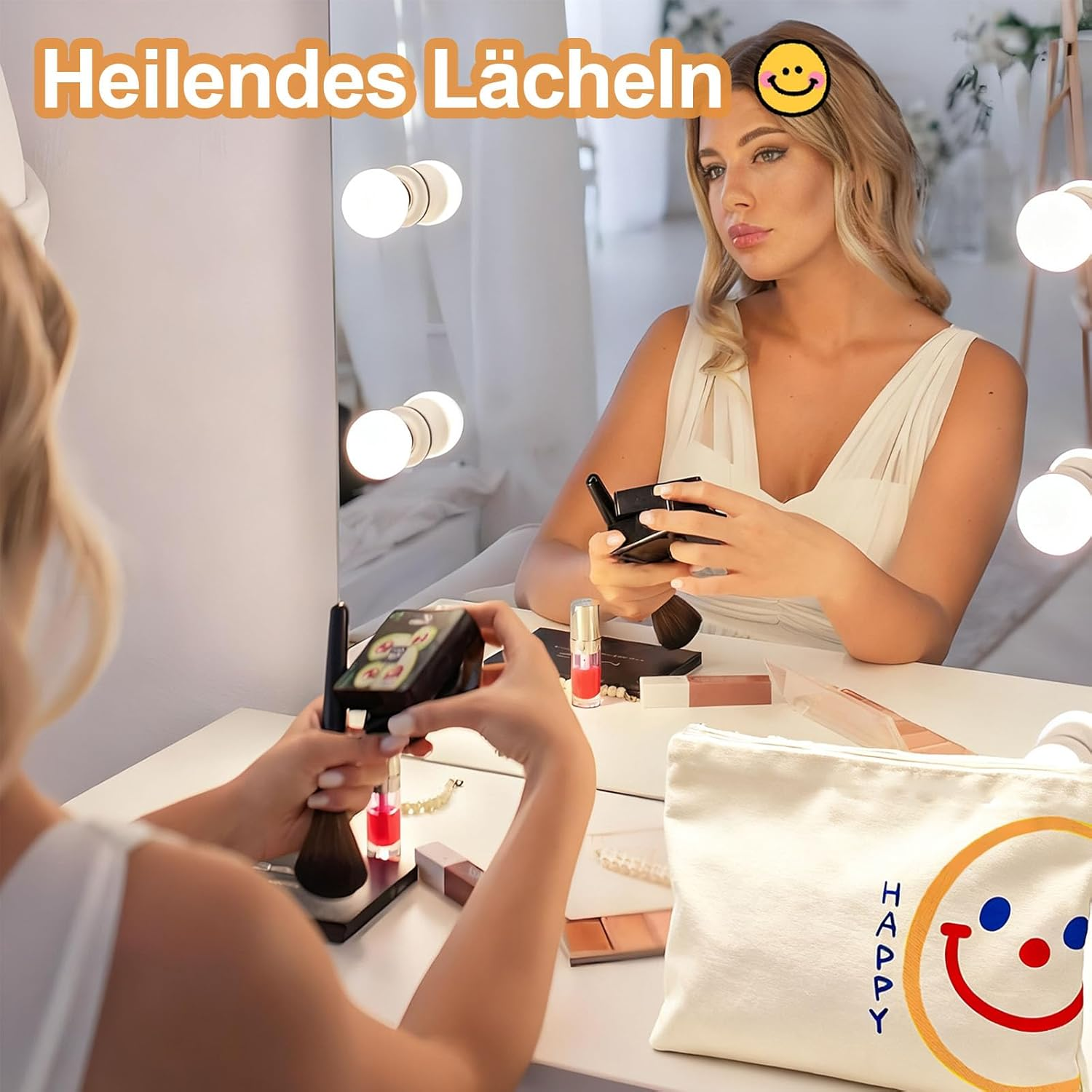 Pack of 2 Small Canvas Travel Cosmetic Bag, Portable Toiletry Bag, Makeup Bag, Multifunctional Makeup Bag with Zip, for Women, White 1, Mass Style image number 3