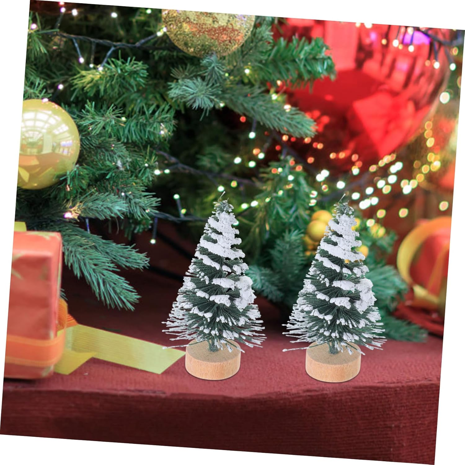Mini Christmas Tree Decorations 5Cm Snow Covered Pine Flocking Desktop Ornaments 10Pcs Set for Xmas Party Home Table Decoration image number 3