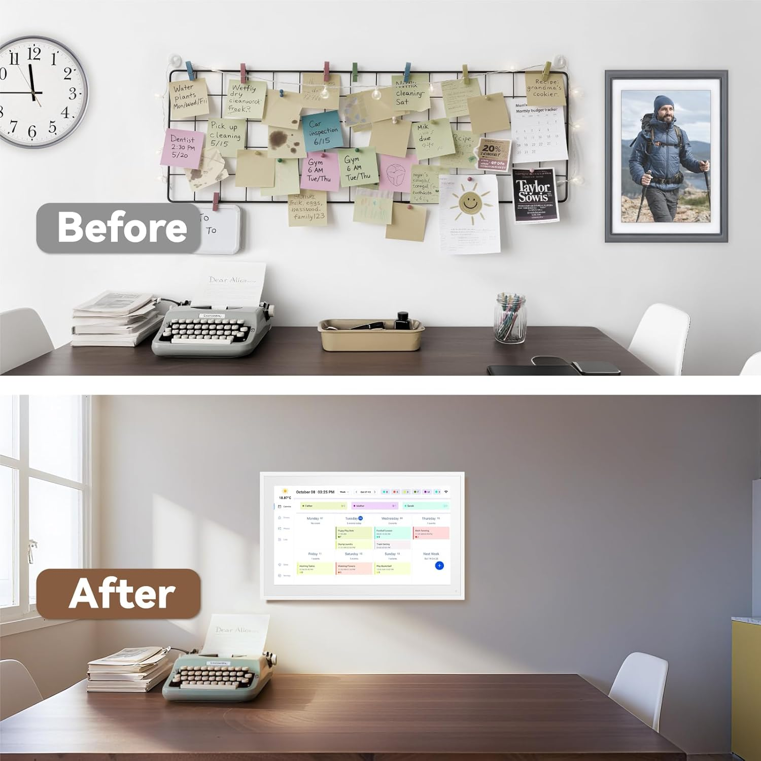 Digital Calendar 2026: 15-Inch Smart Family Schedule with AU Plug, Chore Chart Organiser & Meal Planner, Photo & Video Frame, Electronic Touchscreen Display & to Do List, Wall Mount & Desk Stand