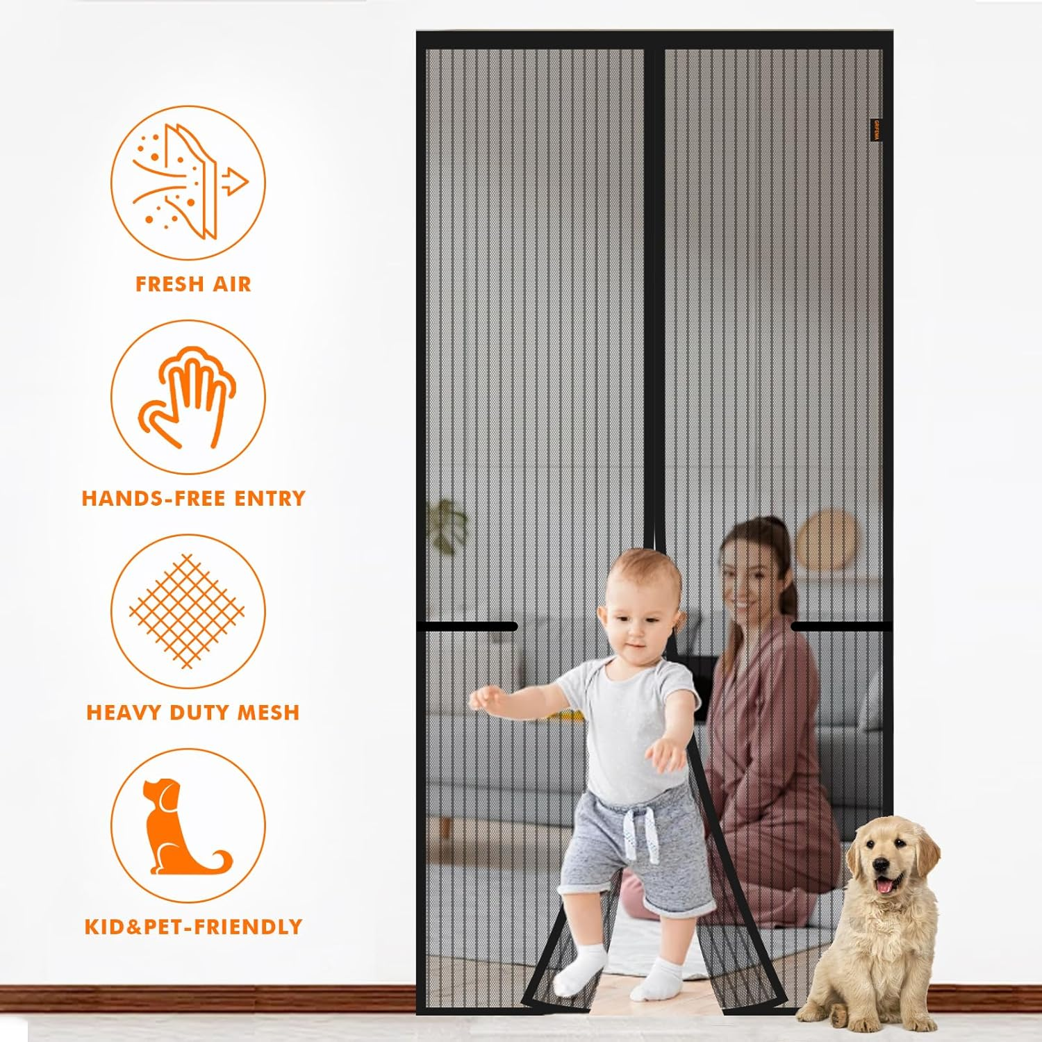 GRIFEMA GH2001-10 Magnetic Fly Screens for Doors, Door Fly Screen Curtain, Heavy Duty Bug Mesh Curtain, Black, 100 * 220Cm image number 6