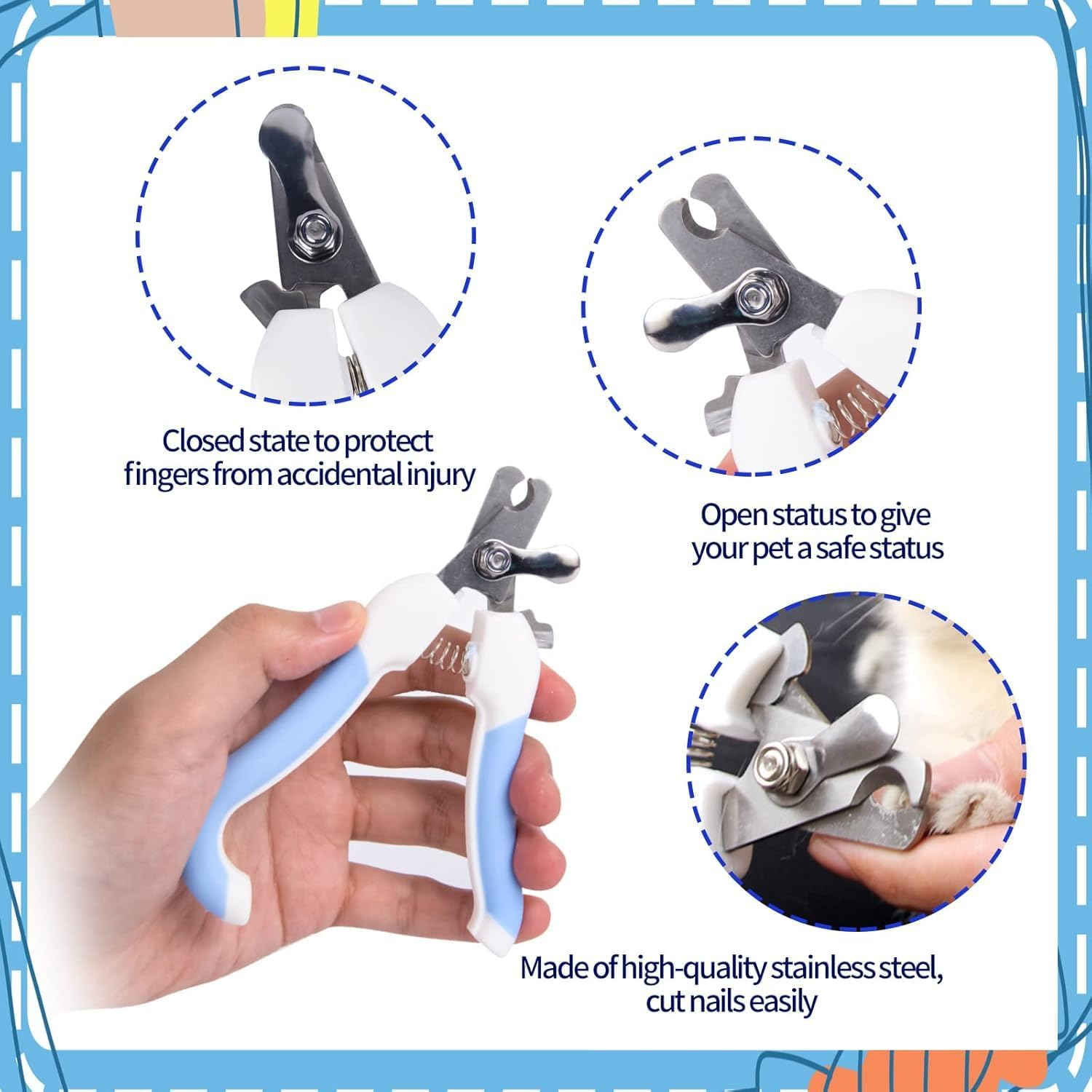 6-Piece Small Animal Grooming Set with Hair Remover, Nail Clipper, Flea Comb, Shampoo Brush for Rabbit, Hamster, Guinea Pig (Blue, One Size) image number 5