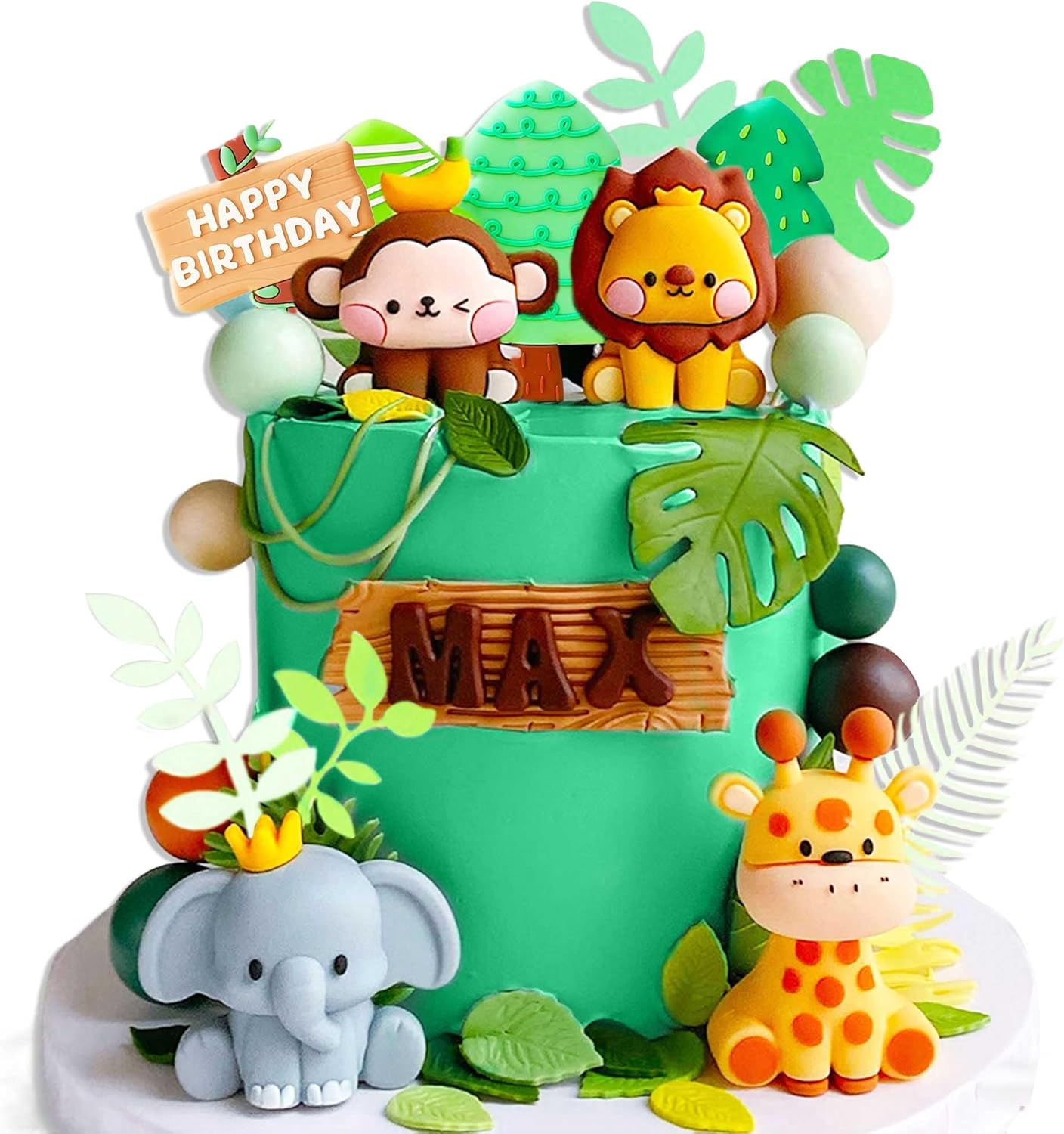 Jevenis Jungle Animals Cake Decoration for Wild One Safari Birthday Party - Giraffe, Elephant, Lion, Tiger Themed Decorations