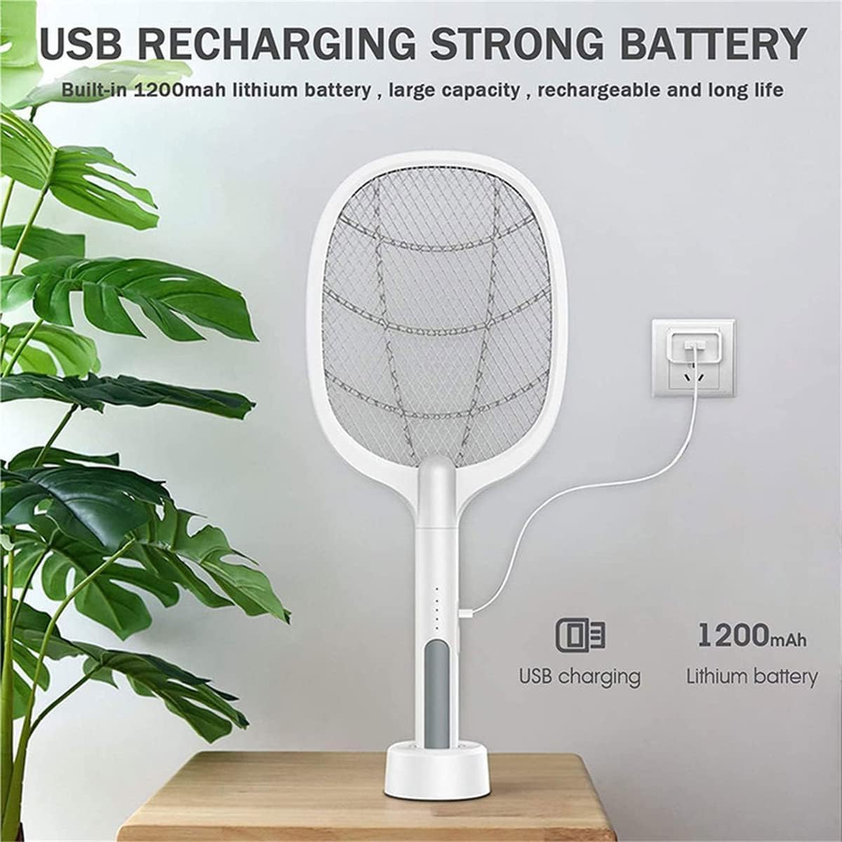 Electric Fly Swatter Racket, 2 in 1 Foldable Bug Zapper Racket and Mosquito Zapper Racket, USB Rechargeable Electric Fly Swatter Lamp & Racket image number 6