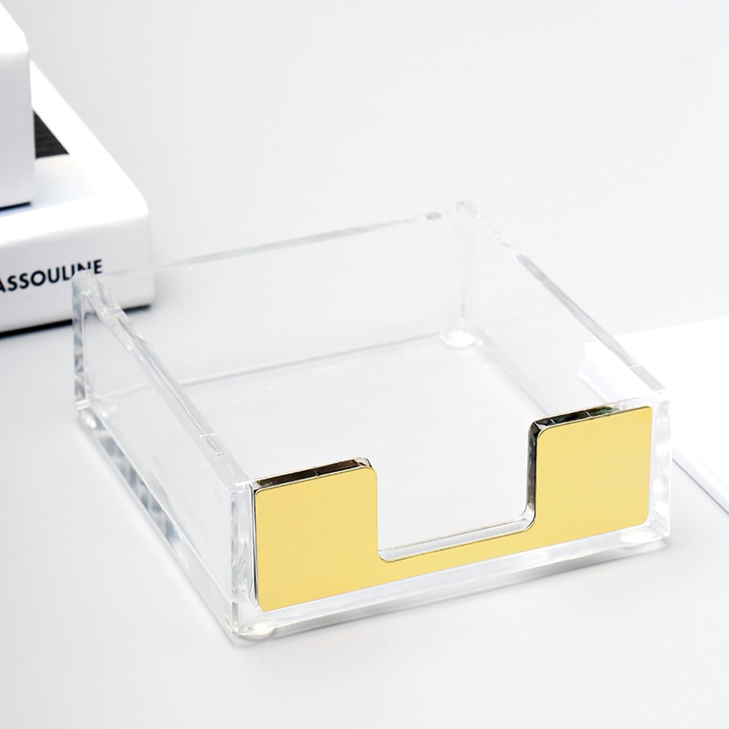 Natsumebasics Gold Sticky Note Holder Clear Acrylic Yellow Post Note Pad Holders Memo Dispenser Case for Desk Office School Aesthetic Supplies Accessories (Pure Gold) image number 1