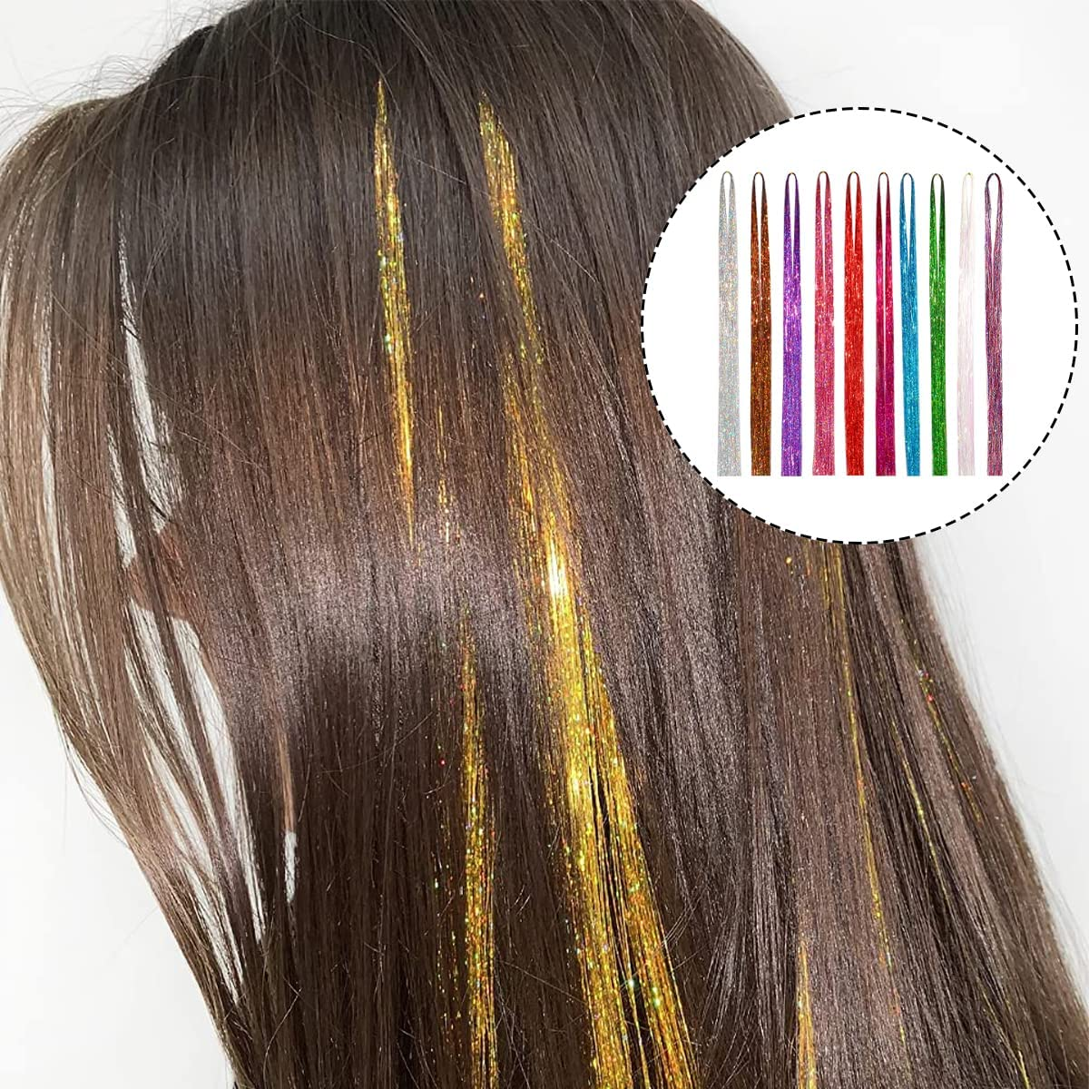 Hair Tinsel, 10 Colors Sparkling Fairy Hair Tinsel Strands for Party Styling (36 Inch - 150 Strands/Color) image number 4