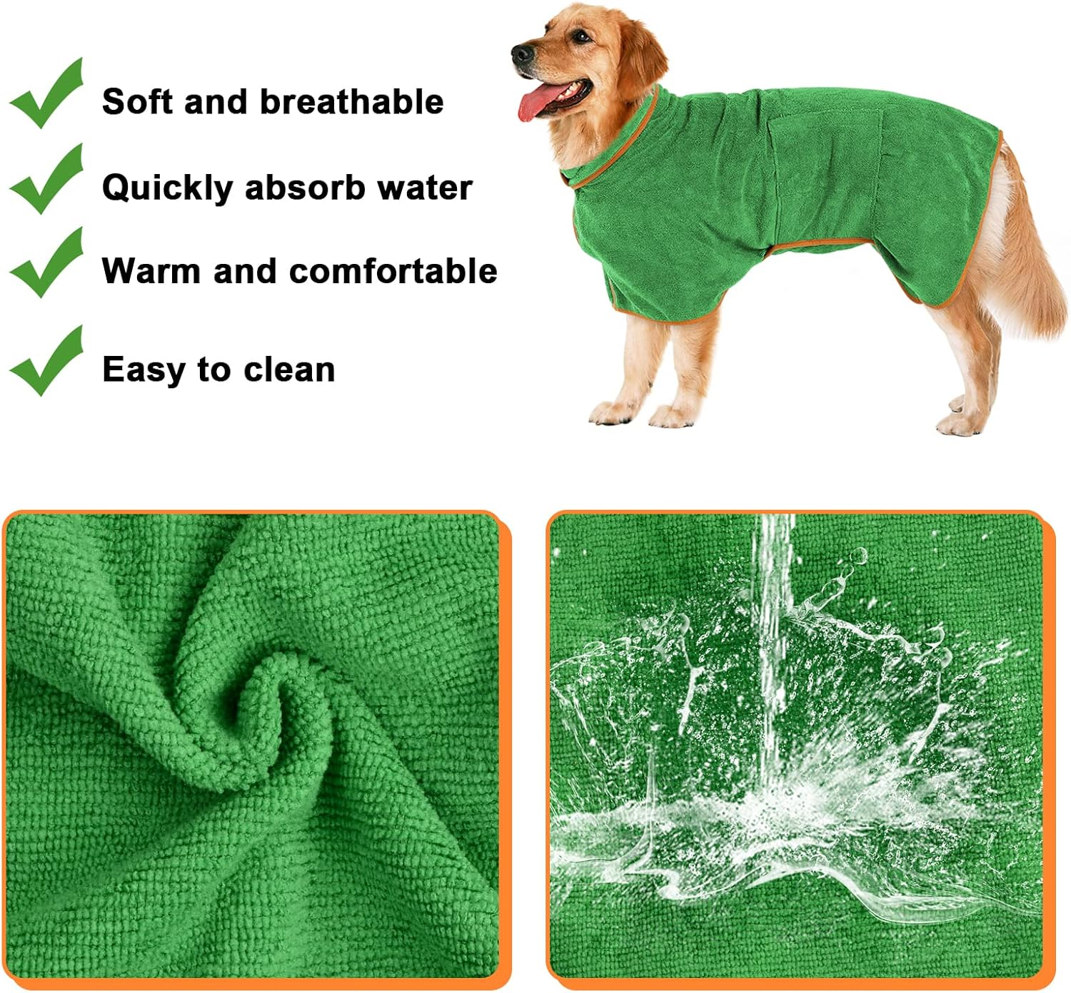 Drying Dog Coat, Dog Pet Bathrobe Towel, Absorbent Dog Drying Coat, Quick Drying Bath Towel, Dog Towel for Drying Medium Large Dogs image number 1