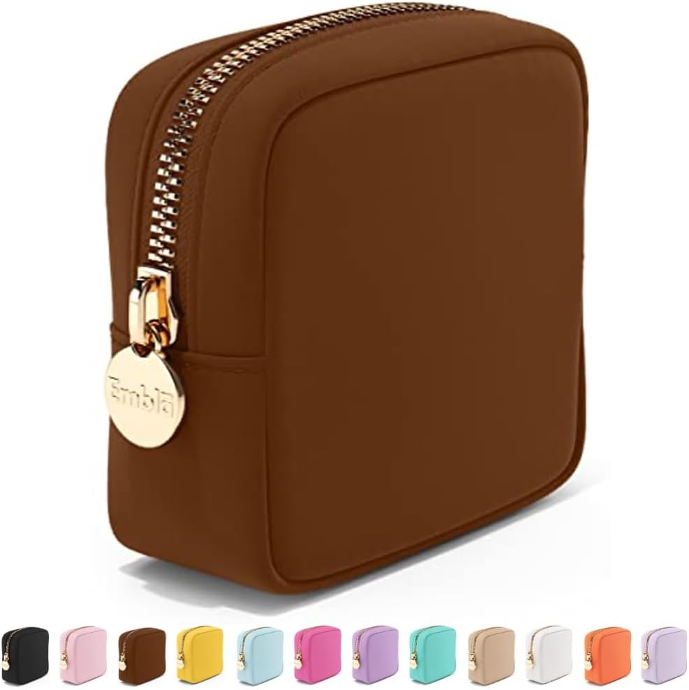 Embla Makeup Bag - Travel Pouch, Toiletry Bag, Organizer, Nylon Cosmetic Zipper Pouches Clutch, Coin Purse, Storage Make up Bags Mini, Small, Large for Women, Girls, Men, Black, Mini