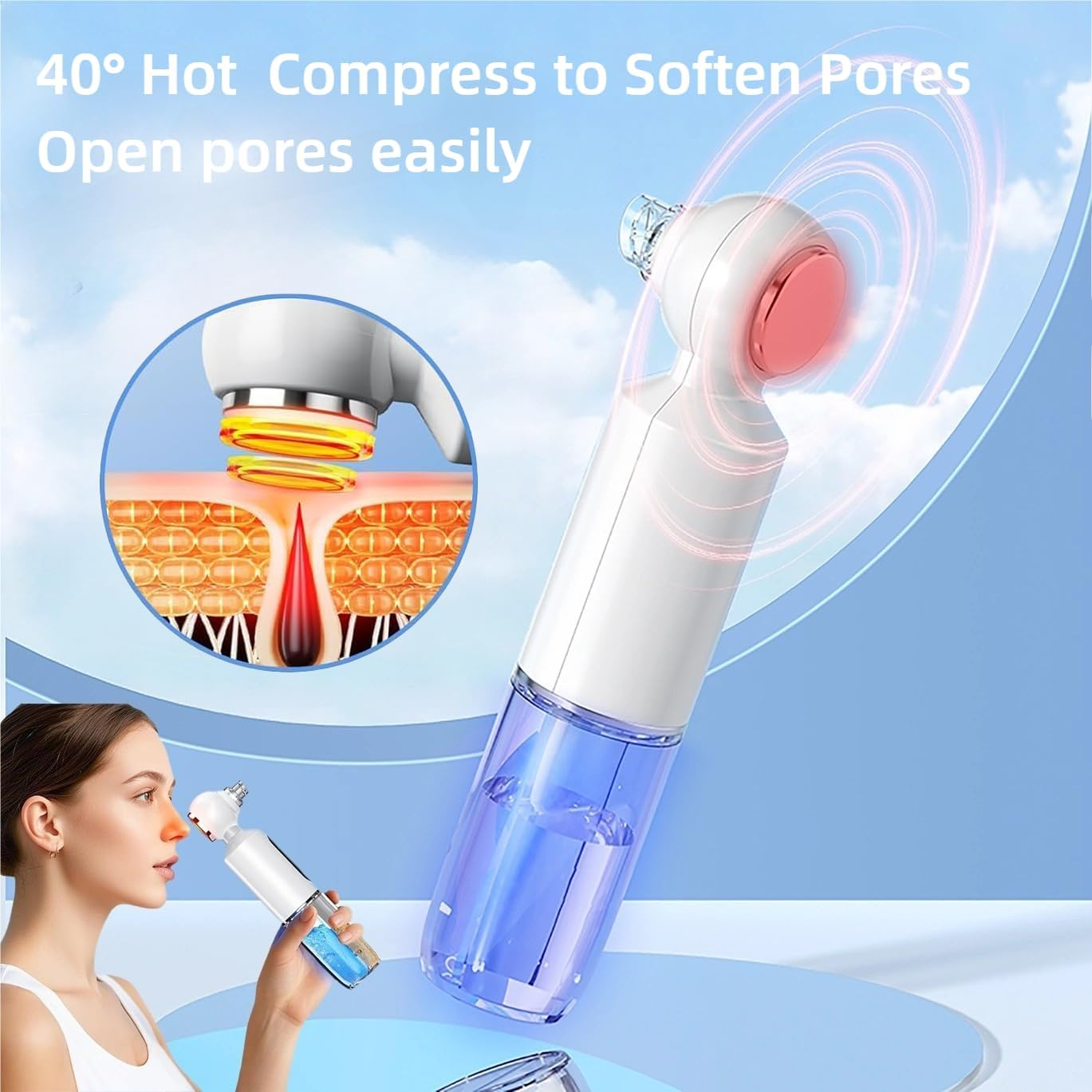 Blackhead Remover, Black Heads Remover with Hot Compress, 4 Adjustments Pore Vacuum Cleaner, Blackhead Vacuum with 6 Suction Cups, USB Charge, Pore Cleaner for Men & Women. image number 2