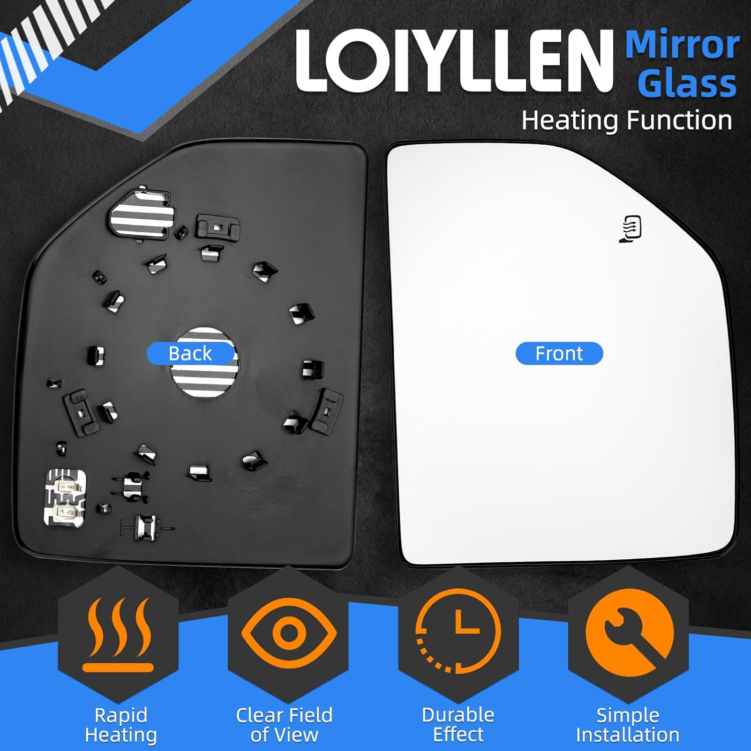 Left Side Mirror Replacement for Ford F150 F250 F350 F450 F550 2015 2016 2017 2018 2019 2020 - Upper Tow Mirror Glass, Left Towing Mirrors Glass with Power Heated image number 5