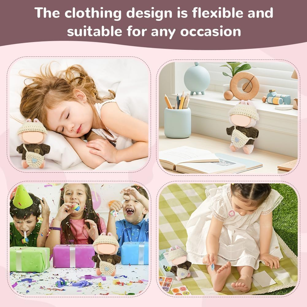 Doll Clothes Compatible With17/15Cm Doll,Handcrafted Crochet Miniature Accessories Set, Handcrafted Crochet Outfit Set and DIY Craft Projects Doll Outfit Doll Accessories Gifts for Girls Boys image number 3