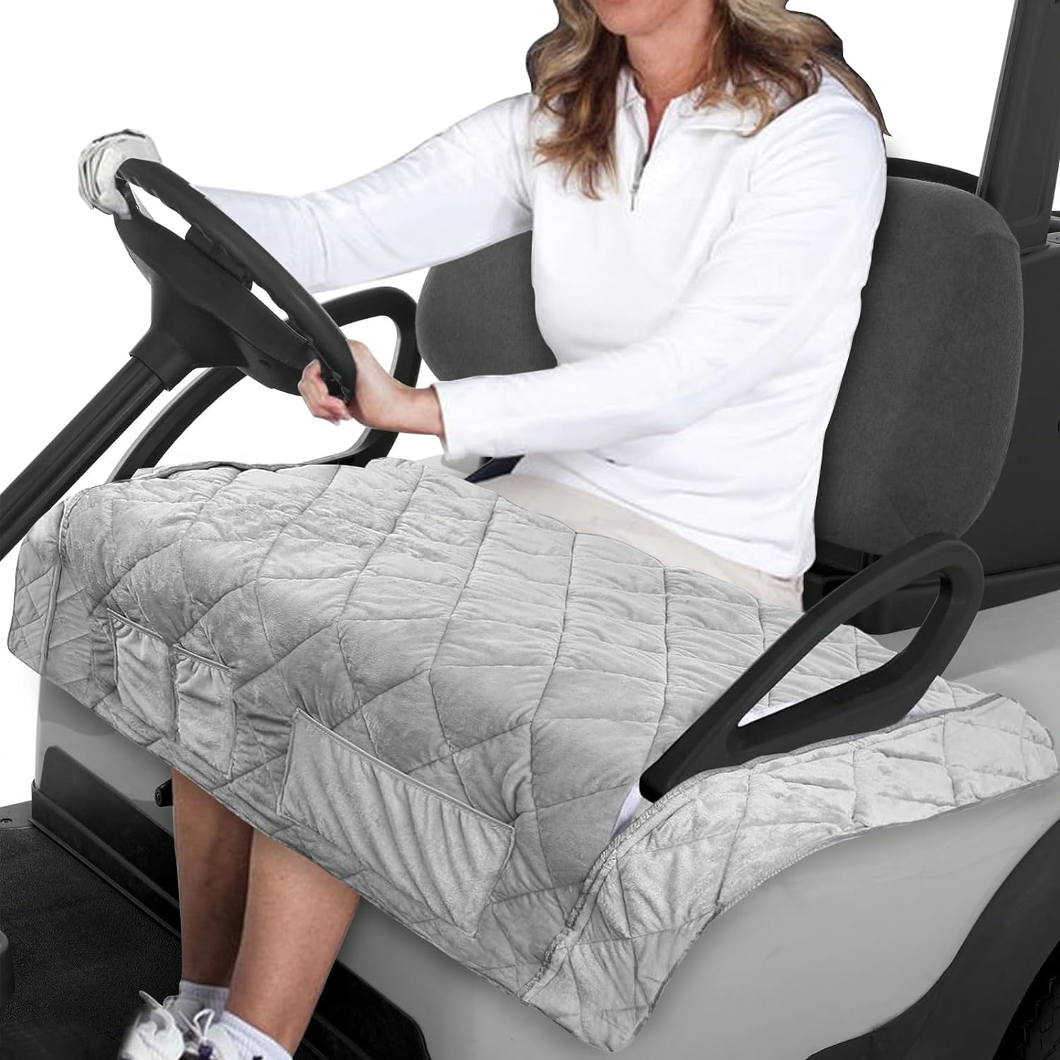Universal Waterproof Heavy Duty Golf Cart Seat Cover - Gray, Cotton, for Club Car DS Precedent EZGO TXT RXV, 2-Person Seats with Armrests image number 1