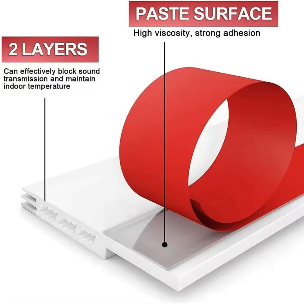 Door Draft Stopper under Door Draft Blocker Insulator Door Sweep Weather Stripping Noise Stopper Strong Adhesive, White image number 6