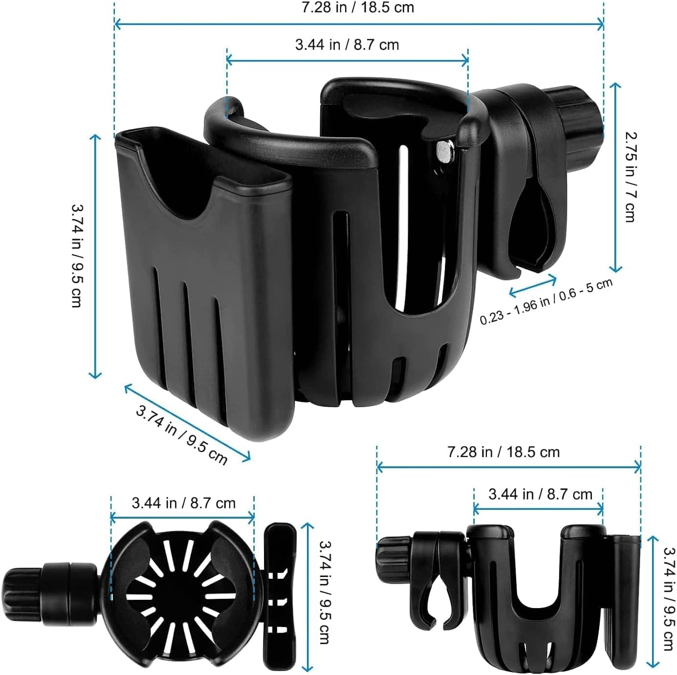 Universal Stroller Cup Holder with Phone Holder, Bike Cup Holder, 2-In-1 Cup Phone Drinks Holder Organizer for Stroller Accessories, Bicycle, Wheelchair, Walker, Scooter - Easy to Install and Remove image number 4