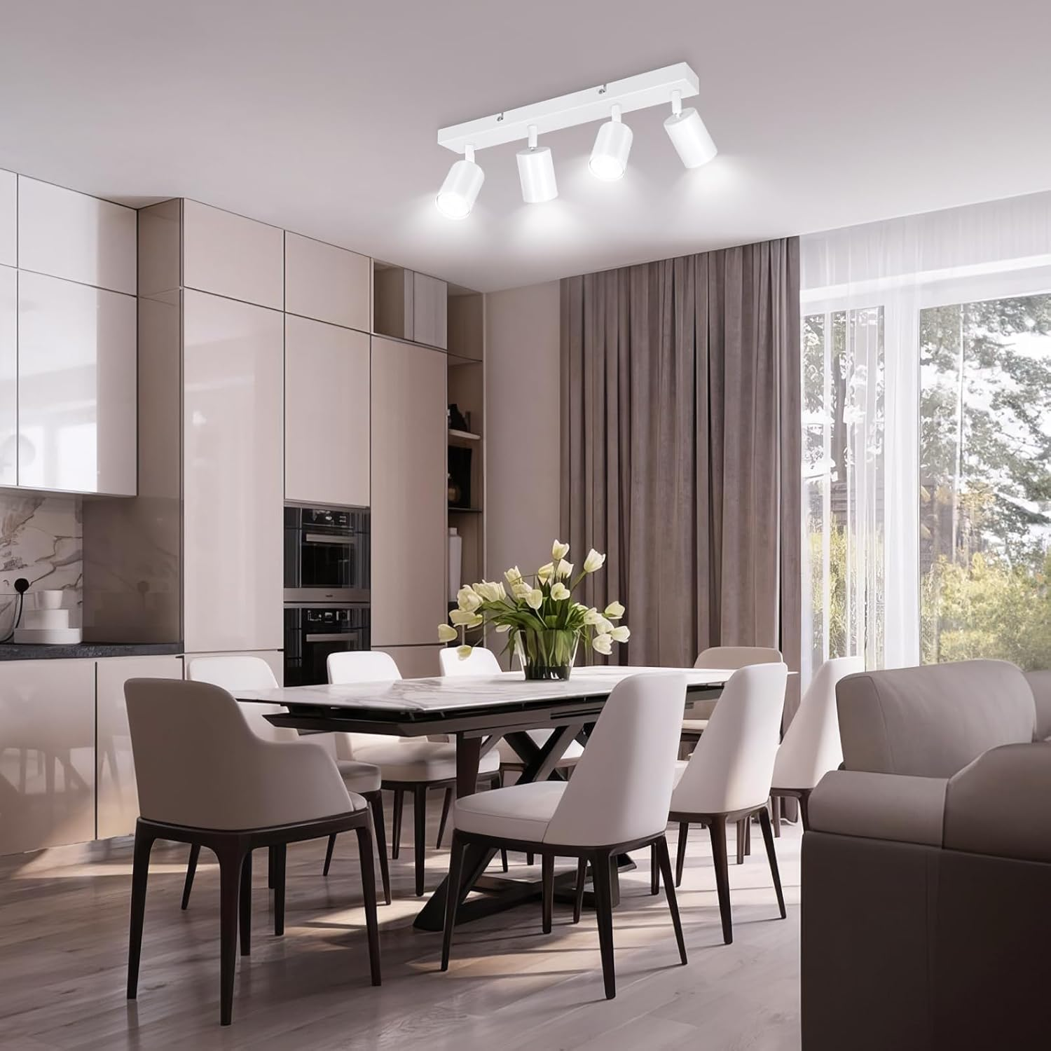 Ketom Adjustable 4 Way Ceiling Spotlight Fitting - GU10 LED Ceiling Light Rotatable - Indoor Spotlights Ceiling Lights - Modern White Metal Ceiling Spotlight - GU10 Bulb Base - Bulb Not Included image number 5