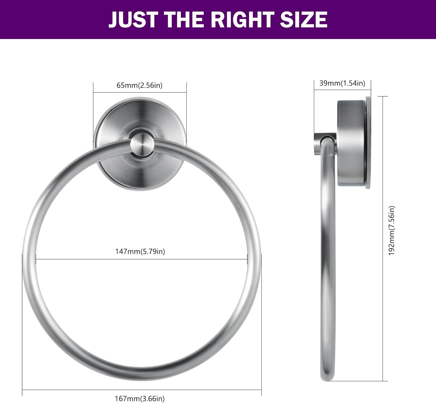 JOMOLA Stainless Steel Suction Towel Ring Holder, No-Drill Bathroom & Shower Accessory, Rustproof Adjustable Towel Rack for Spa, Hotel & Home Use, Brushed Finish, Damage-Free Strong Hold image number 1
