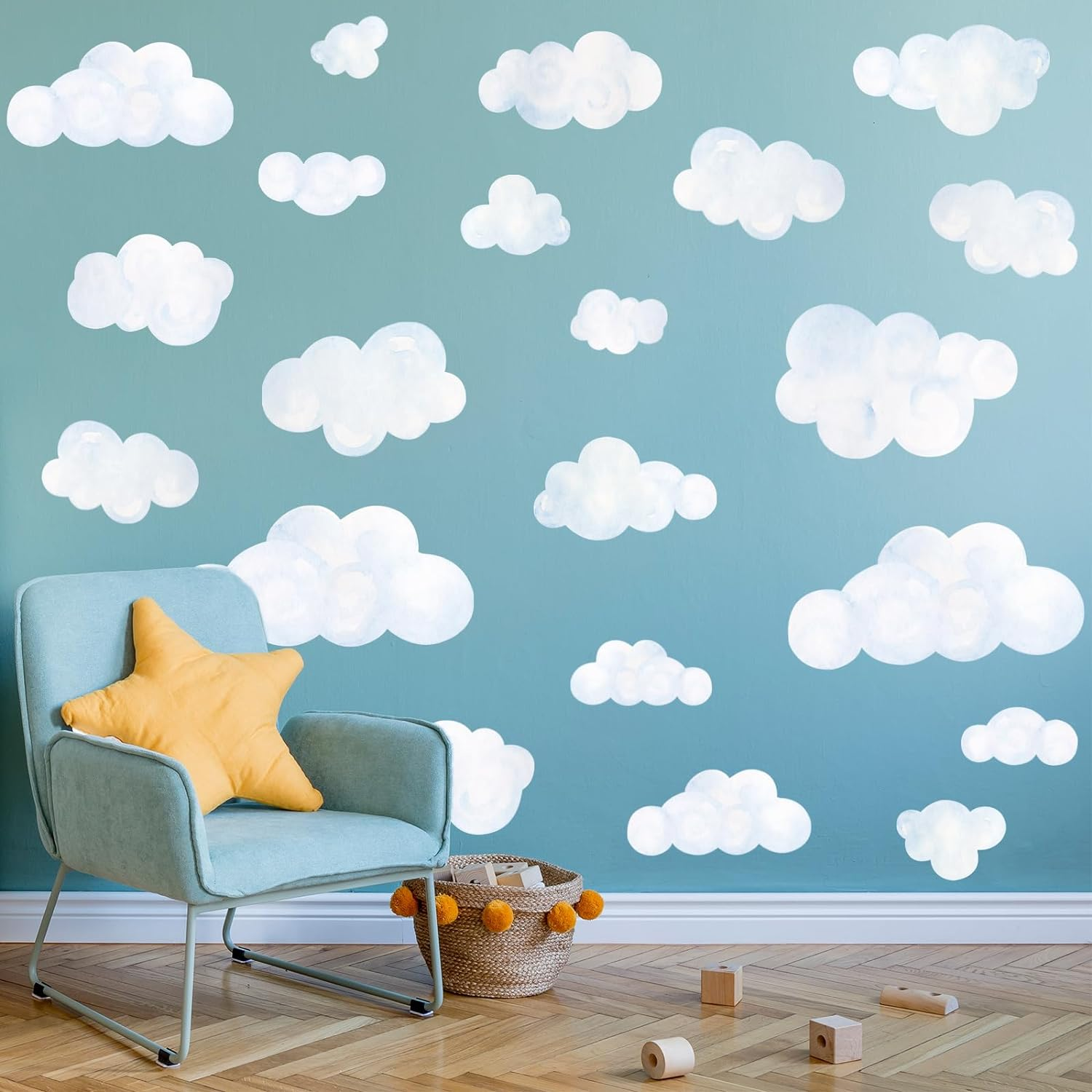 Jarthenaamcs 9 Sheet Cloud Wall Decal Stickers White Sky Mural Sticker Peel and Stick Nursery Wallpaper Decal for Bedroom Playroom Decoration image number 3