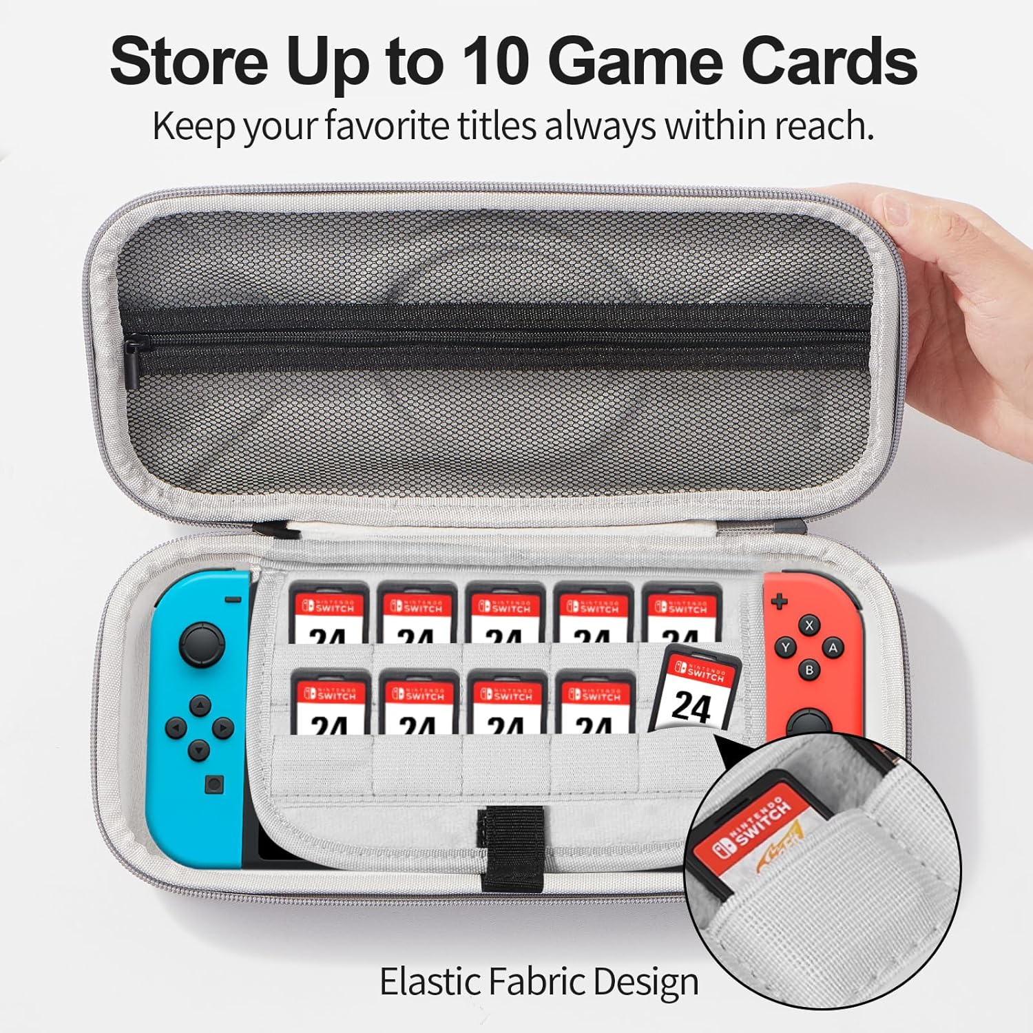 Cloudvalley Carrying Case for Nintendo Switch 2 Model 2025 [Shockproof] Hard Shell Travel Pouch, 20 Game Card Slots, Inner Pocket for Accessories, Compatible with Switch 2017 & OLED Console (Gray) image number 6