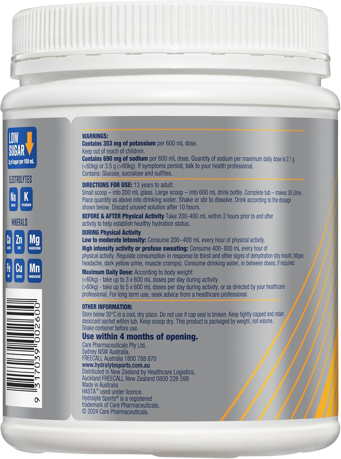 Hydralyte plus Sports Orange Flavoured Powder 900G image number 2