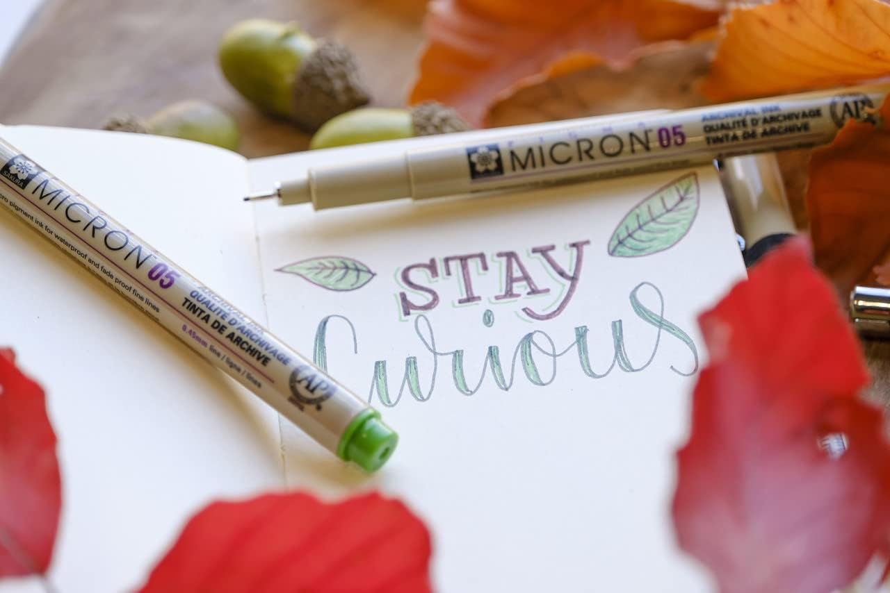 Sakura Pigma Micron Drawing Pens Set, (Size: 005, 01, 03, 05,08, Brush Tip) Black Fineliner Artist Pen image number 2