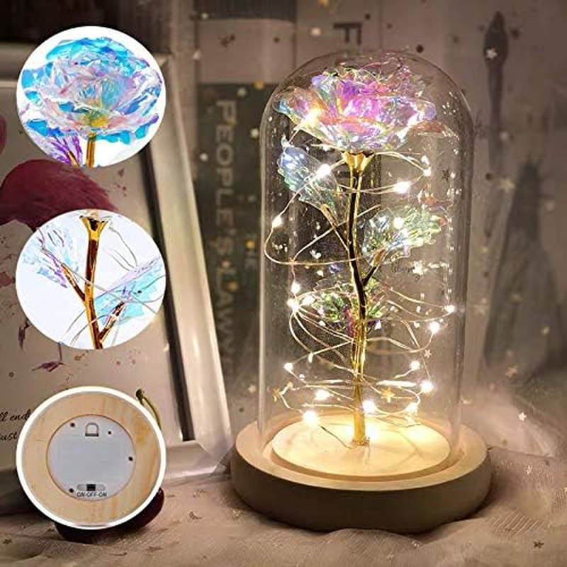 IRONA Beauty and the Beast Rose in Glass Dome with LED Lights, Everlasting Crystal Rose Flowers, Birthday Gifts for Women, Christmas Valentine'S Day Mother'S Day Birthday Best Gifts
