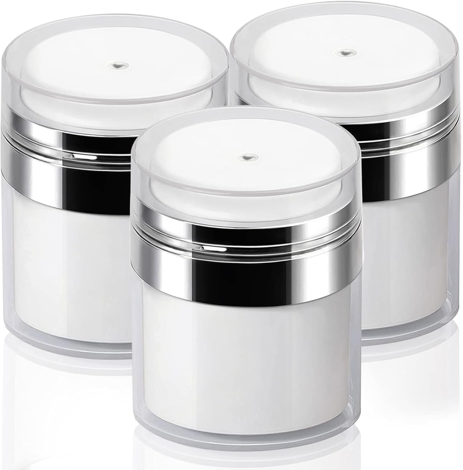 3 Pack 30Ml Airless Pump Jars,Empty Acrylic Makeup Cosmetic Jar Containers with Press Pump,Refillable Airless Travel Lotion Jar with Lid for Thick Moisturizer,Skincare Cream(White) image number 1