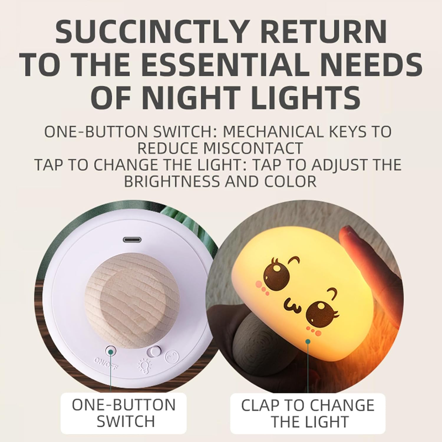 Pat Dimmable Night Light, Log Mushroom Lamp with 2 Modes and 7 Lighting Effects, RGB Breathing Table Lamp, USB Rechargeable Atmosphere Light Suitable for Children'S Room, Bedroom, Bedside Table, Etc. image number 2