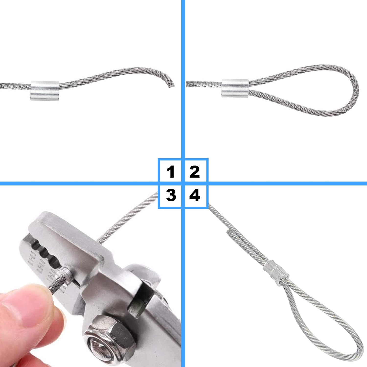 Glarks 50Pcs 3/16''(5Mm) Aluminum Crimping Loop Sleeve Wire Rope Sleeves Double Barrel Ferrule for Wire Rope and Cable Line End (3/16''-50Pcs) image number 5