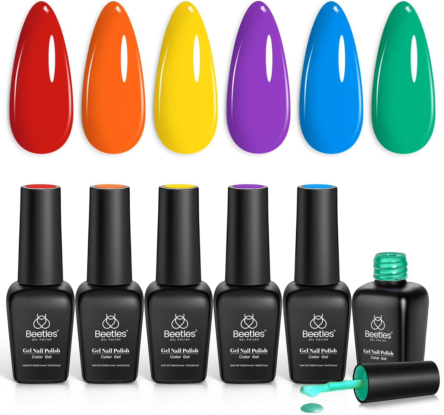 Beetles Gel Polish Gel Nail Polish Set, 6 Retro Colors Old School Collection Soak off UV Gel Polish Red Yellow Blue Orange Green Gel Polish Nail Art Design Manicure Kit Salon DIY image number 5