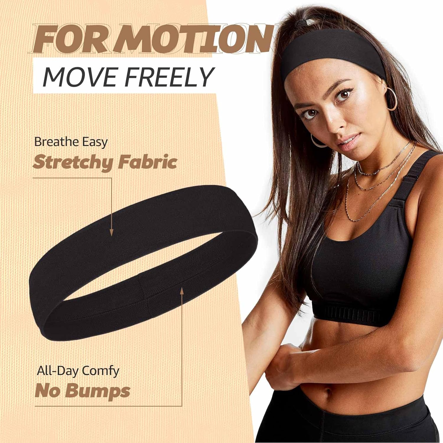 AWUMBUK Women'S Sports Headbands, Pack of 8 Black Hair Bands, Non-Slip Headbands, Elastic Headbands, Unisex Hair Band, Sport, Yoga, Workout, Running, Fitness, Gym, Hair Accessories image number 4