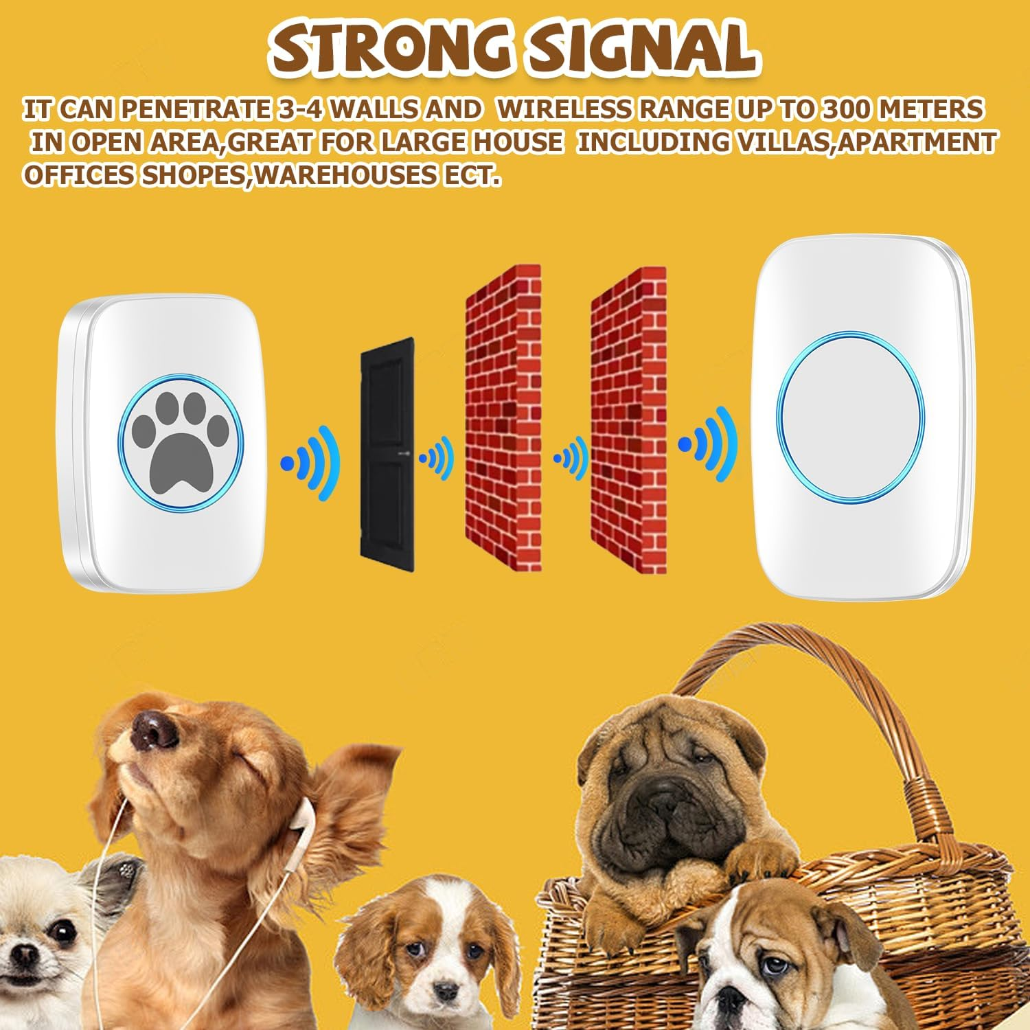 Nizirioo Wireless Training Bells for Pets: IP44 Waterproof Door Bell, Cat Bell with 60 Ringtones and 5-Level Volume Control, Dog Bell (1 X Receiver + 1 X Touch Doorbell) image number 1