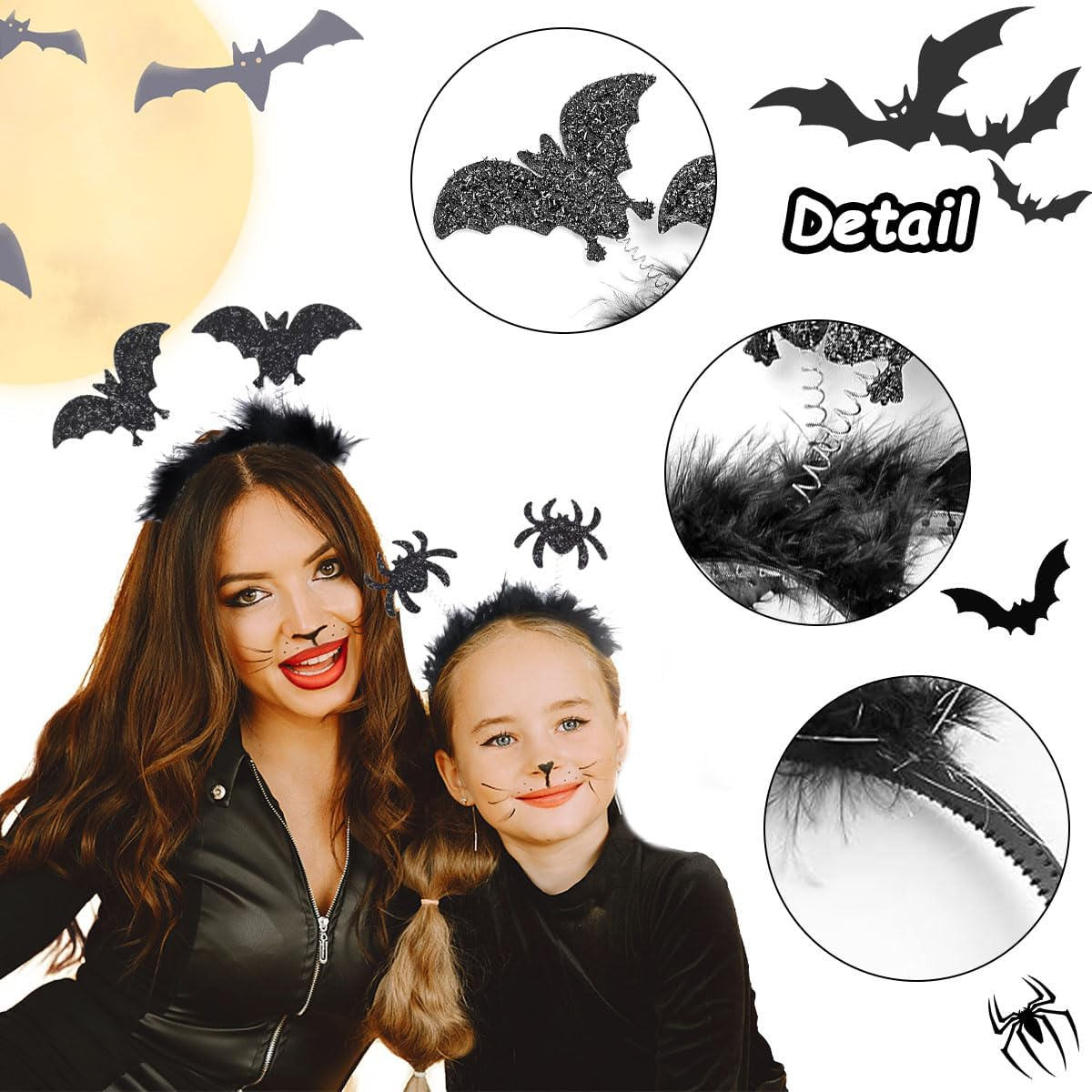 LGZIN Halloween Headband with Magic Wand, Bat Headband, Spider Headband, Bat Accessories, Halloween Spider Hair Band, Bat Ears with Glitter Effect for Carnival, Halloween image number 2