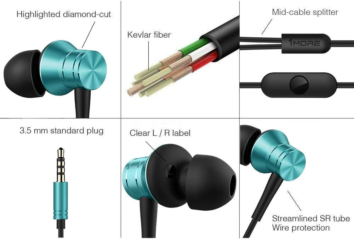 1MORE in Ear Earphones with Microphone，3.5Mm Wired Earphones for Pc/Smartphone, Headphone with Mic，Voice Control, Piston Fit Earphone, Blue