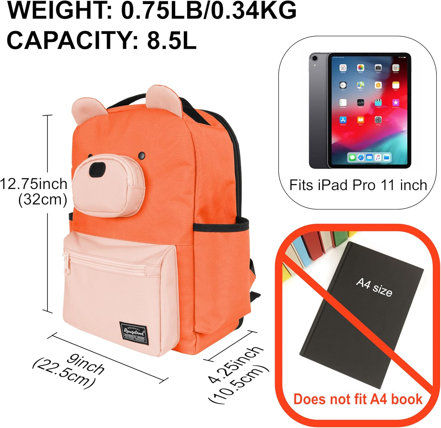 Rangeland Bear Backpack Cute Practical Travel Backpack, Lightweight Casual Daypack image number 6