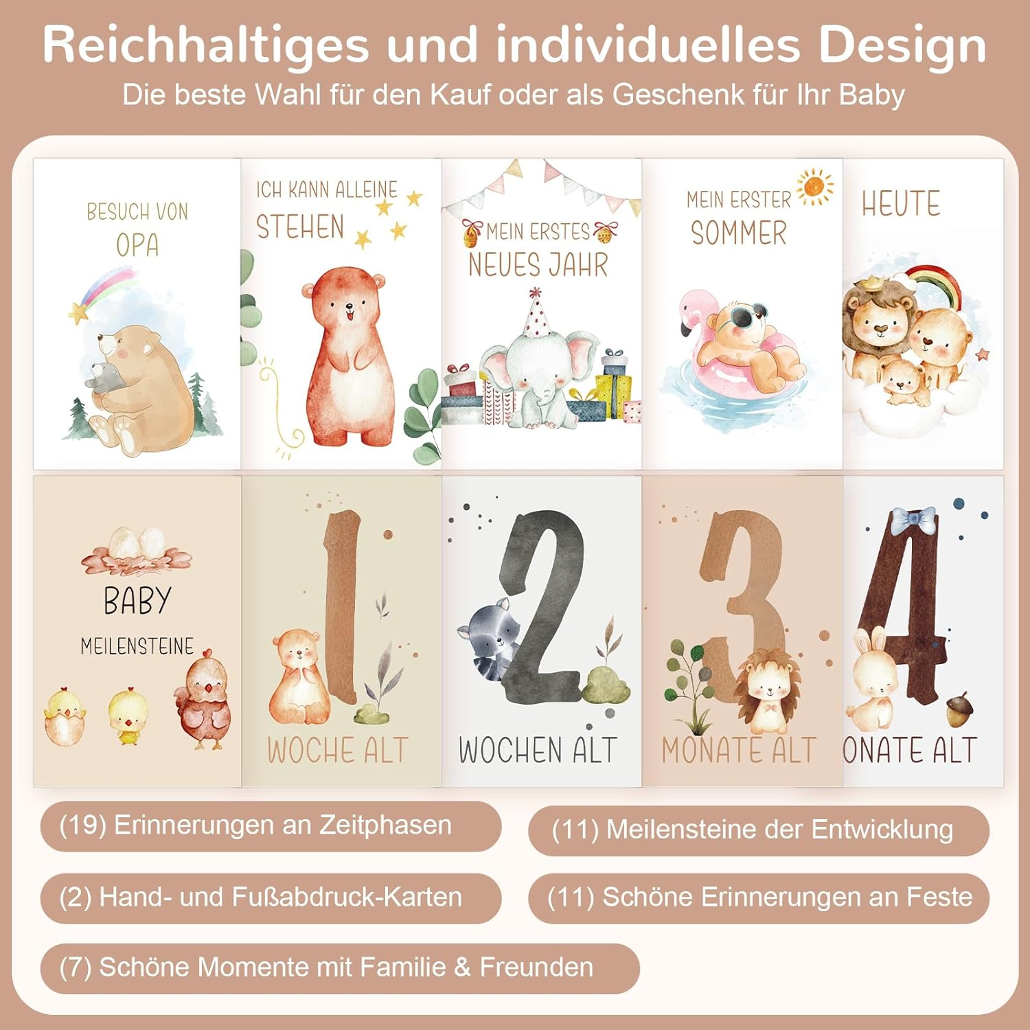 50 Milestone Cards Baby Boho Style Birth Boy Girl Mein Erstes Jahr Newborn Gift Milestones Cards Baby with Gift Box for Birth Christening Baby Shower image number 1
