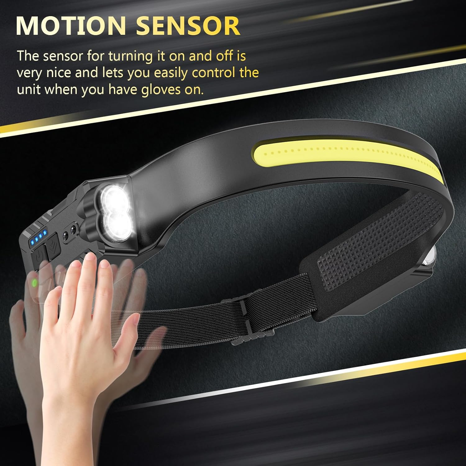 Diboniur Headlamp, LED Rechargeable with 8 Light Modes, 340&deg; Wide Angle Head Torch with Motion Sensor, IPX4 Waterproof Headlamp LED for Running, Fishing, Cycling, Camping image number 4