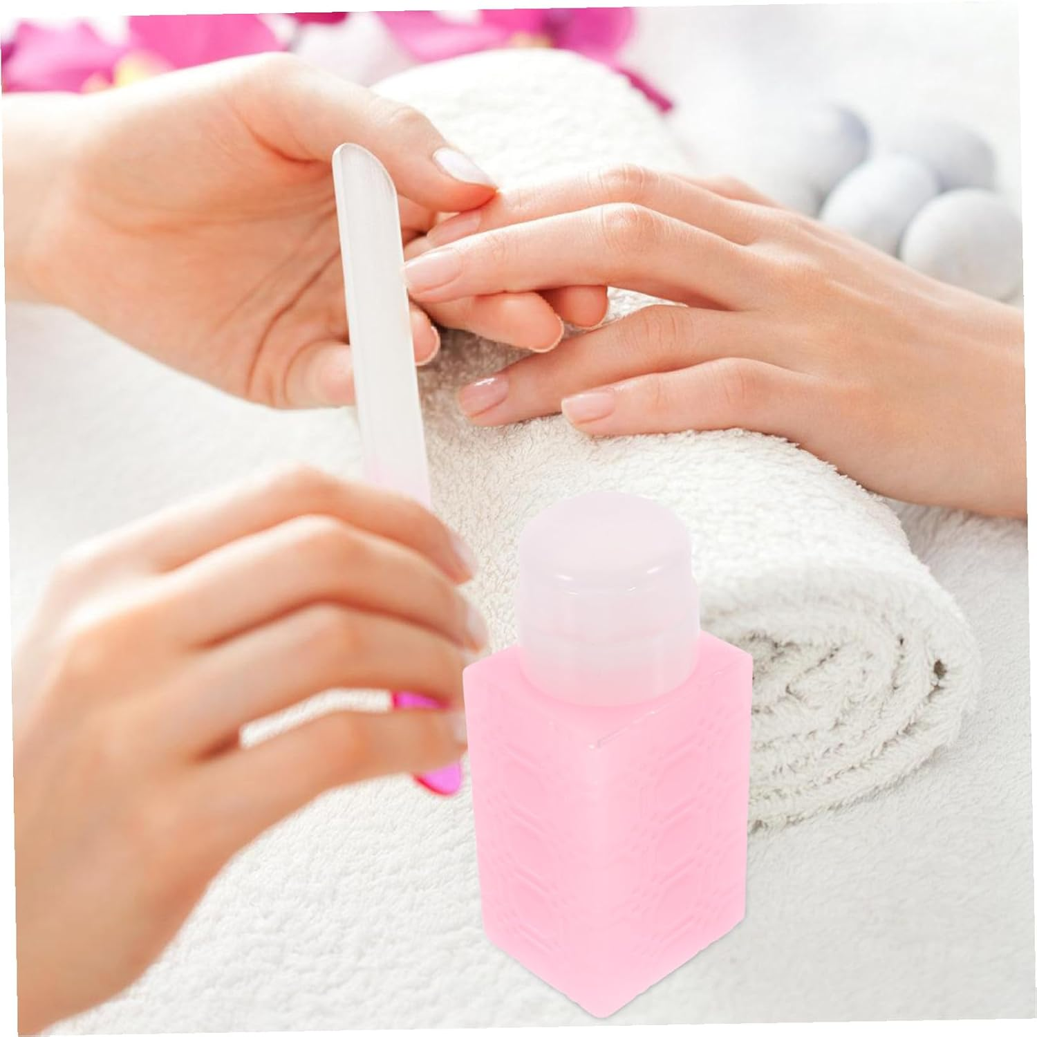 Garneck Push down Nail Polish Remover Dispenser Pump Bottle Lockable Leakproof Container for Makeup Remover and Nail Art Liquid Storage Reusable Portable Travel-Friendly