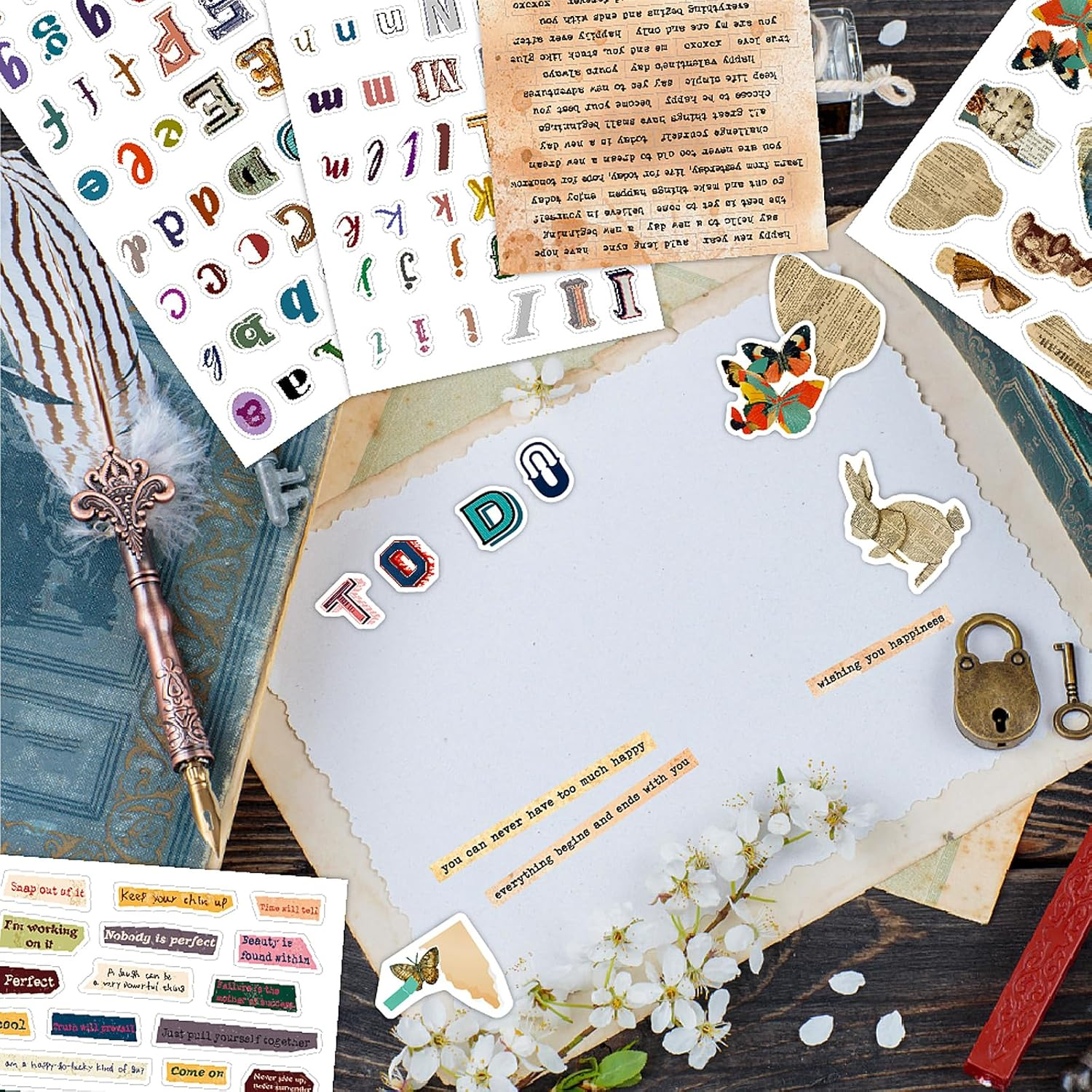 600+ Scrapbook Stickers and 20 Sheets Scrap Paper Book for Scrapbooking, Vintage Letter & Number Stickers for Journaling, Junk Journal Supplies, Planner, DIY Crafts Arts image number 6