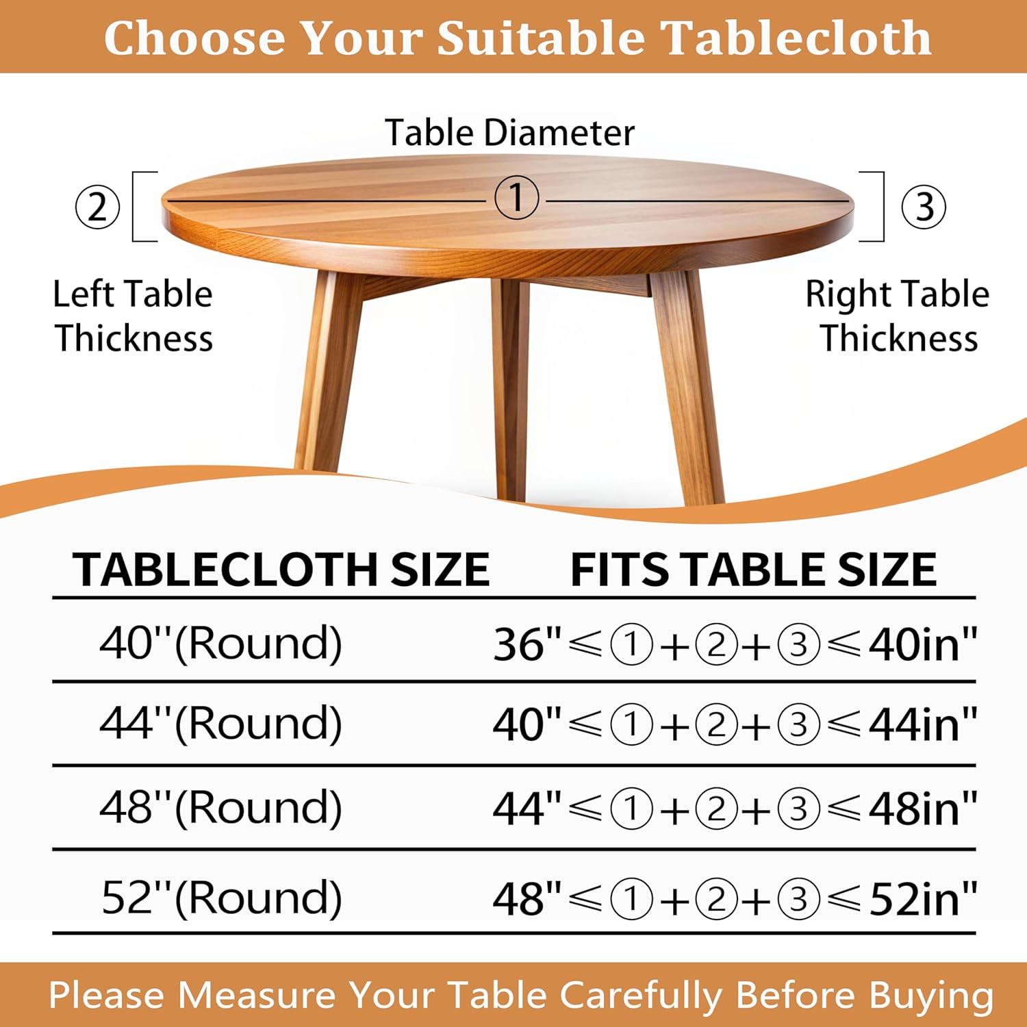 Round Fitted Tablecloth with Elastic round Outdoor Tablecloths Fitted Table Covers for Tables Waterproof Reusable Vinyl Tablecloth for Indoor and Outdoor 48''-52'' image number 2