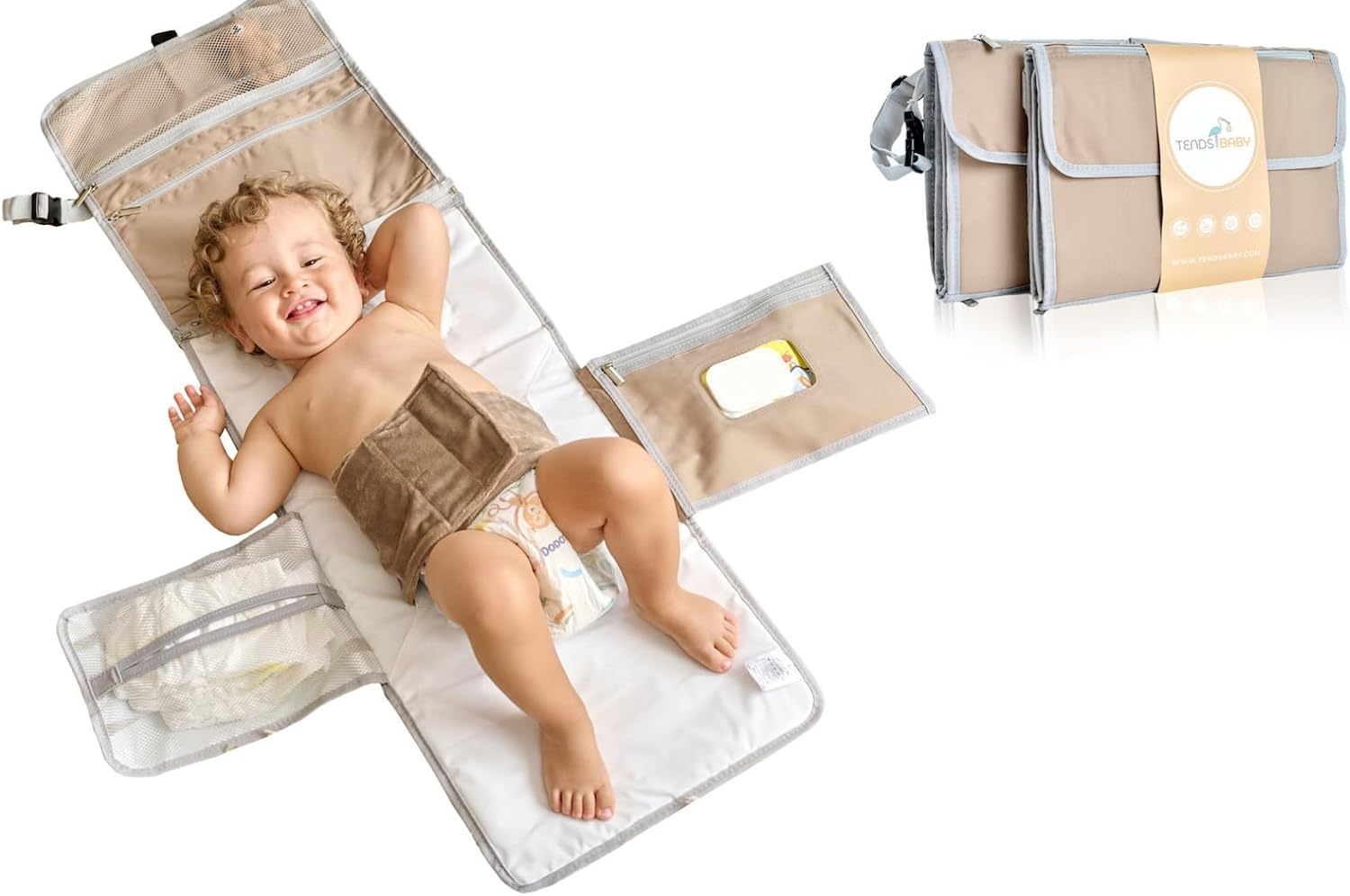 Changing Mat for on the Go Compact Changing Mat XL - Combinable Removable Changing Bag with 6 Compartments, Cloth Dispenser and Comfortable Pillow for Your Baby'S Head.