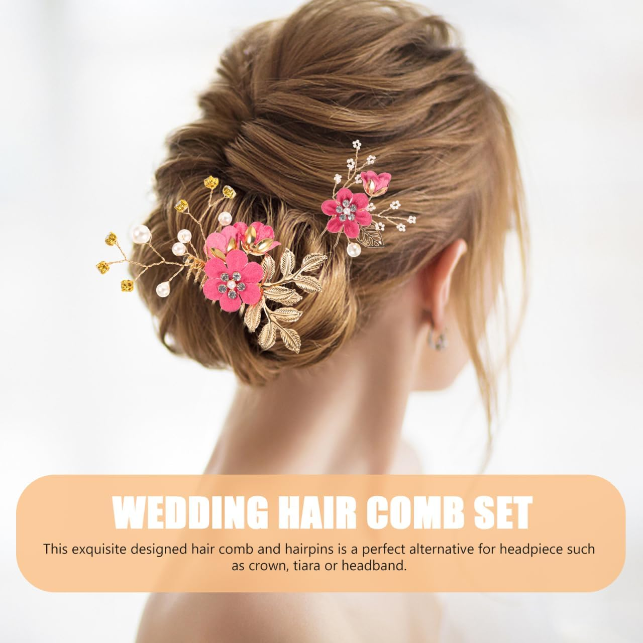 Hemobllo 4Pcs Bridal Flower Side Hair Clips, Rhinestone Hair Piece, Bridal Headpiece for Brides Bridesmaid, Girls, Women, Mothers Day Comb Wedding Prom Party image number 1