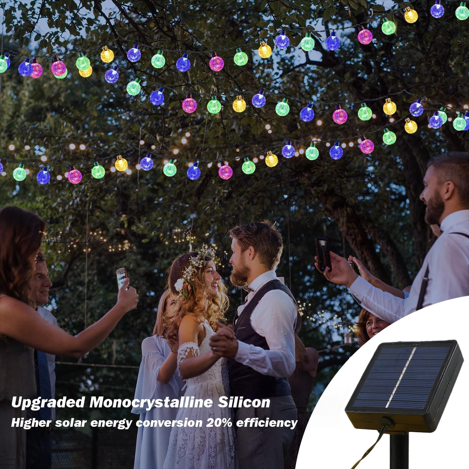 Suyoo Solar String Lights for Outside,12M 100 LED Crystal Globe Lights, Solar String Lights Outdoor Waterproof for Garden Tree Christmas Decorations (Multi-Color) image number 2