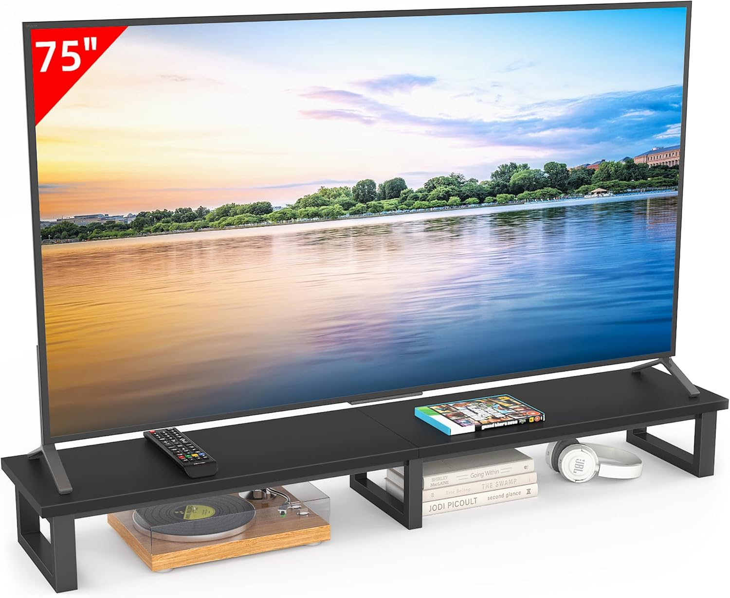 YAOHUOO 45" Large TV Riser for 32-60 Inch TV, TV Riser Stand Shelf with Steel Legs, Tabletop TV Stand Riser for Home Office,Black