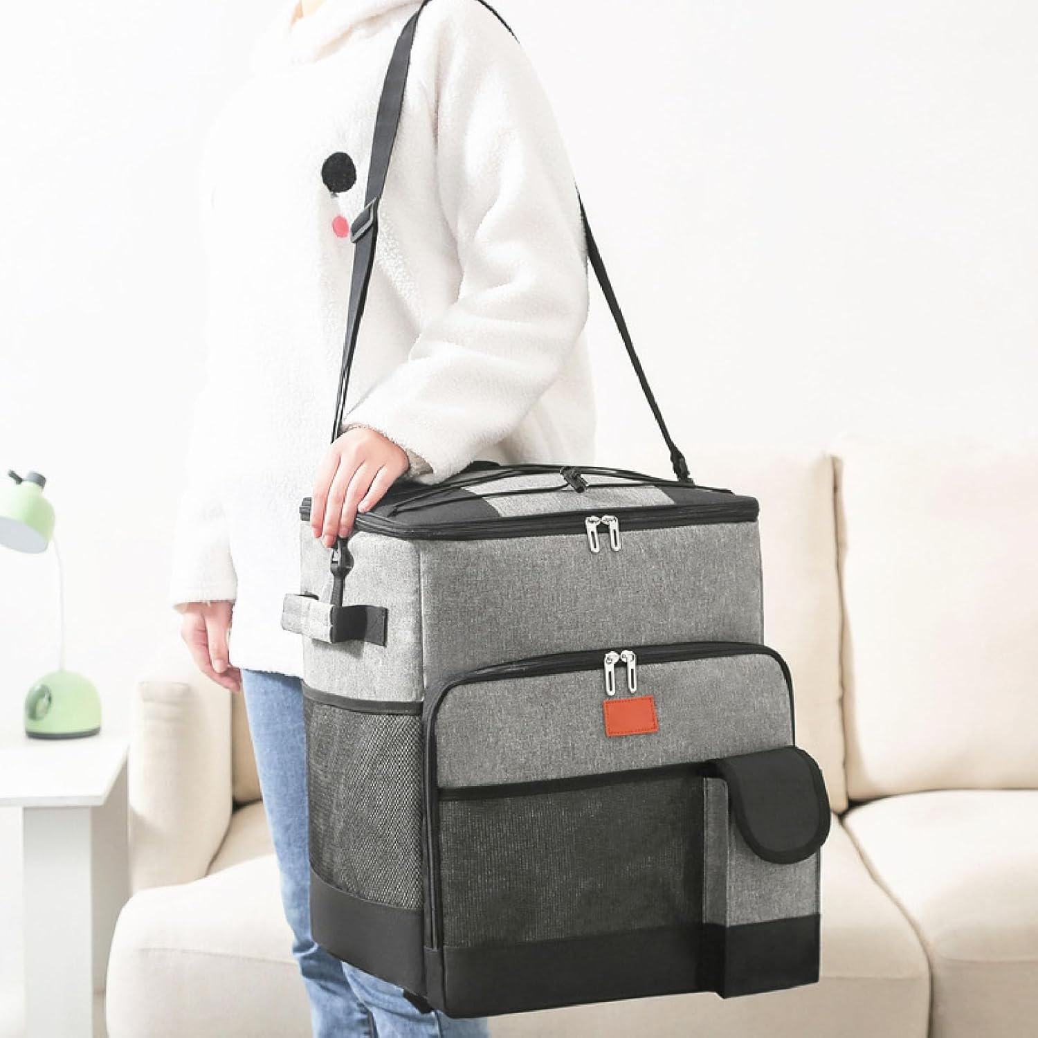 Collapsible Rolling Cooler Bag, 35L Leakproof Insulated Grocery Shopping Bags with Wheels Waterproof Oxford Cloth Lever Type Trolley Insulation Bag for Beach, Camping Patio Travel image number 4