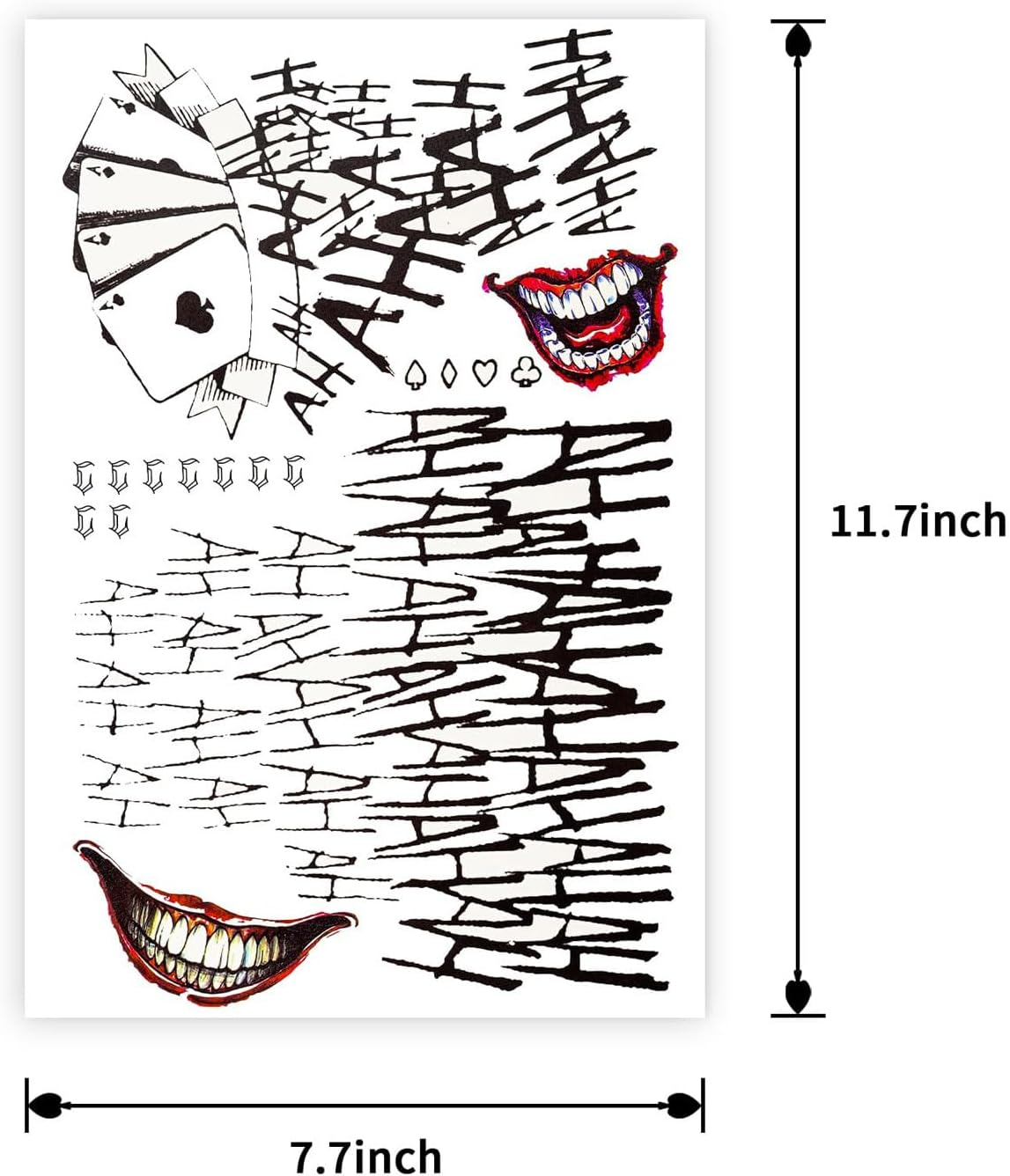 4 Sheets Large-Size Joker Tattoos, Halloween Fake Temp Tattoo for Men Adult, Perfect for Halloween Costumes Cosplay Makeup Party Accessories image number 6