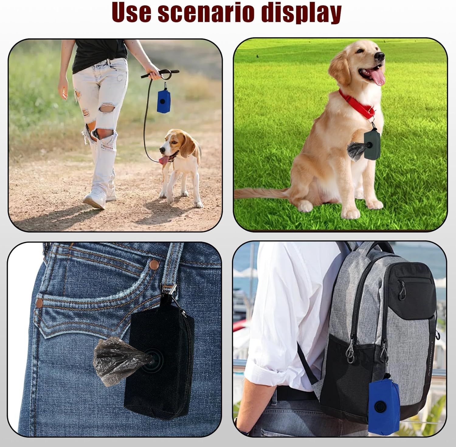 2Pcs Dog Poop Bag Holder for Leash Attachment, Hand Free Pet Waste Bag Dispenser Zippered Pouch, Portable Lightweight Fabric Bag Set with Leash Clip for Doggie Puppy Trash Bags (Gray) image number 1