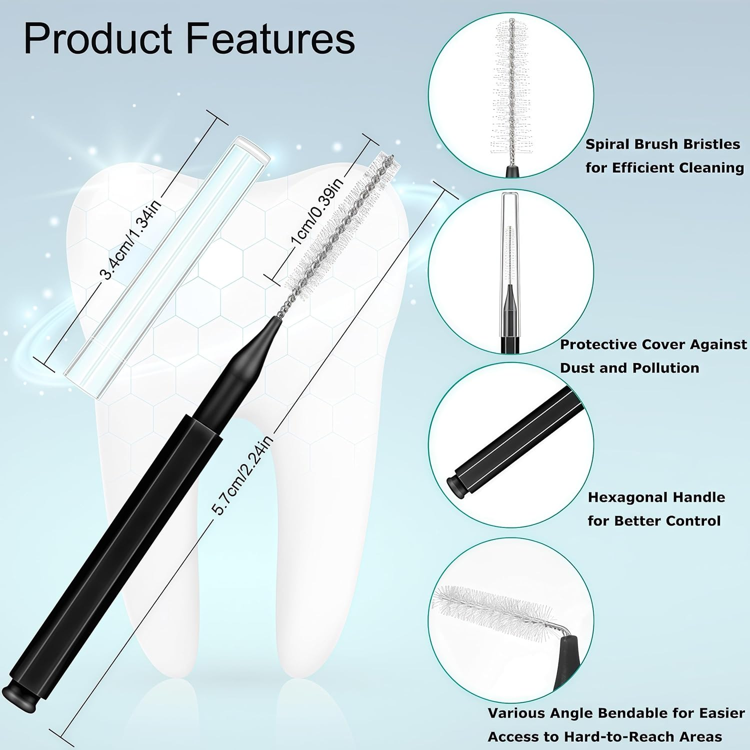 Interdental Brushes 120 Pieces, Braces Brush Cleaner Orthodontic Flossers Toothpicks Floss Picks for Braces Kit for Teeth Cleaning Tools Spiral Dental Brush Head for Efficient Oral Care (Black) image number 6