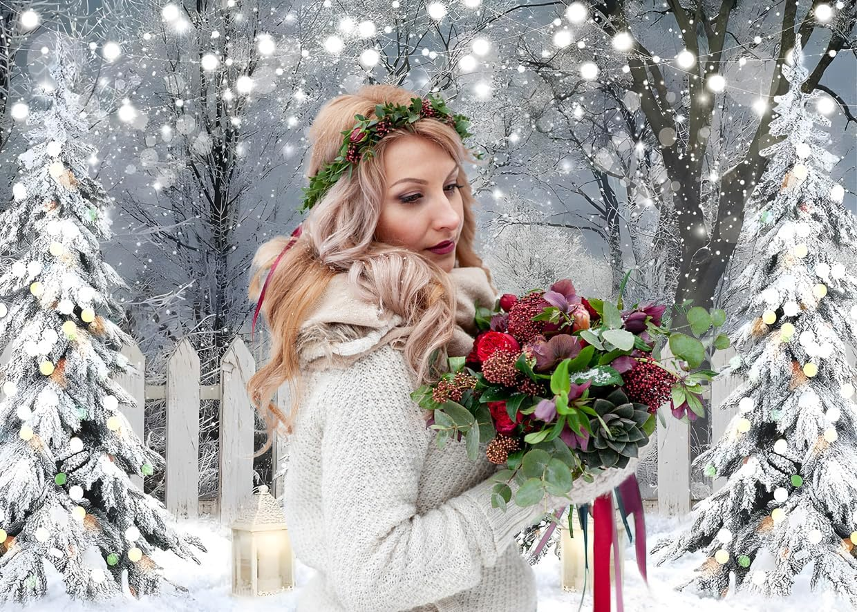 AIIKES 10X8FT Winter Photography Backdrop Glitter White Snow Forest Pine Tree Backdrop Christmas Holiday Party Decor Banner Kids Portrait Photo Studio Props 12-621 image number 2