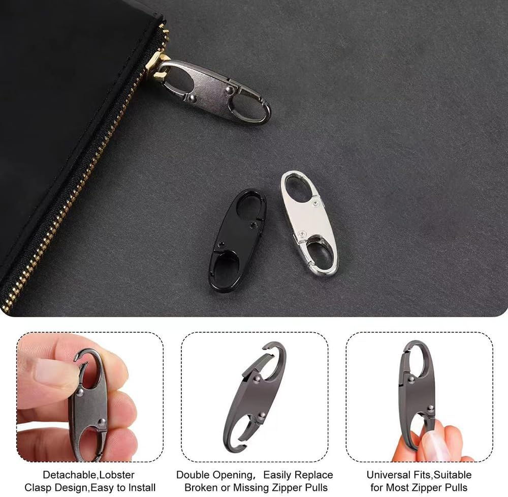 6 PCS Zipper Clip Theft Deterrents, Double Zipper Pull Replacements - Secure Your Belongings (3 Black＆3 Silver) image number 2