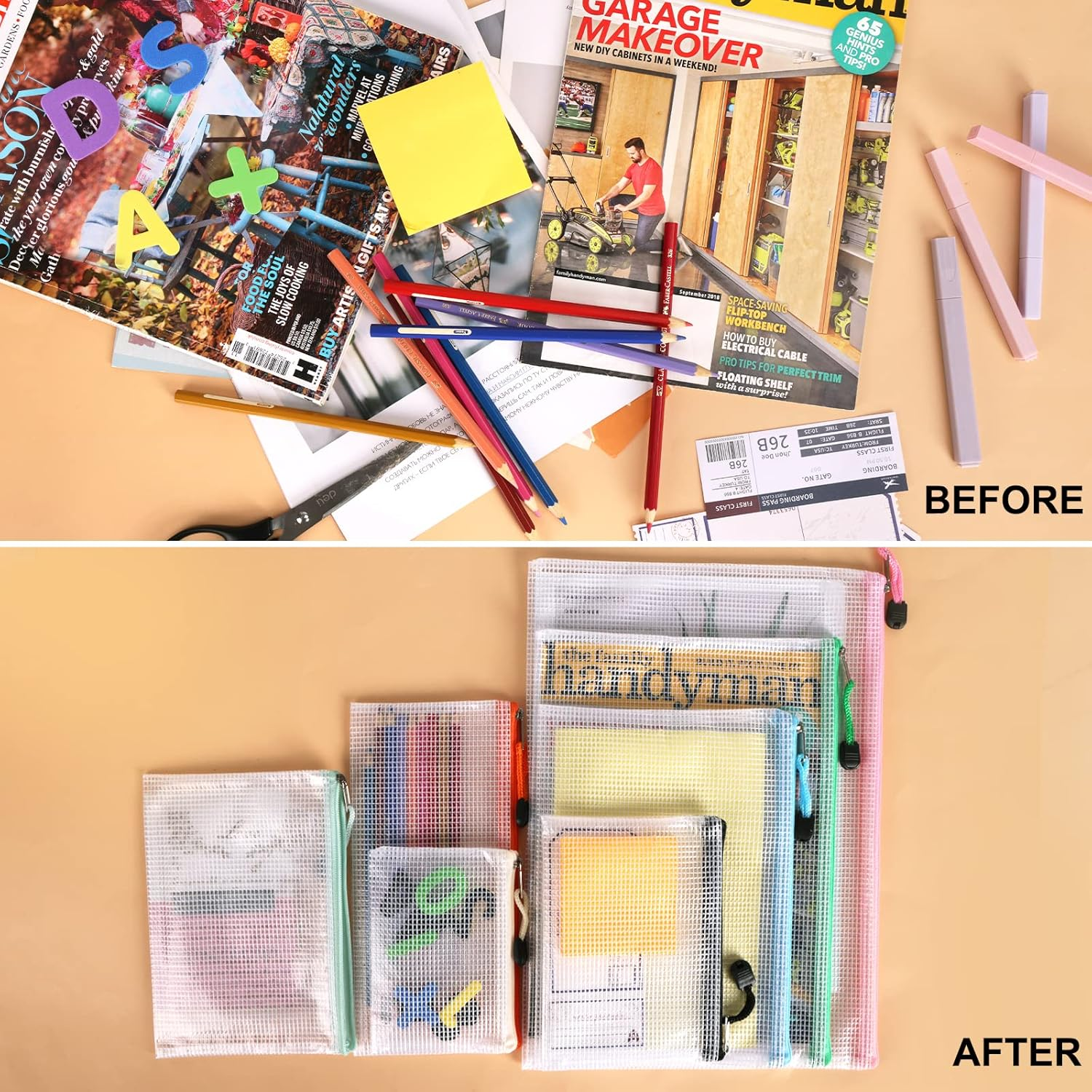 EOOUT 32Pcs 8 Sizes Mesh Zipper Pouch, Waterproof Mesh Bags with Zipper, 16 Colors Travel Pouches, for Board Games Toys Storage, Travel Accessories, Documents Cosmetics School Office Supplies image number 2